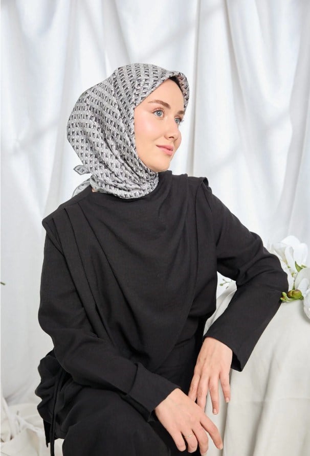 Silk Home Twill İpek Eşarp - 11547-13 Gri Siyah