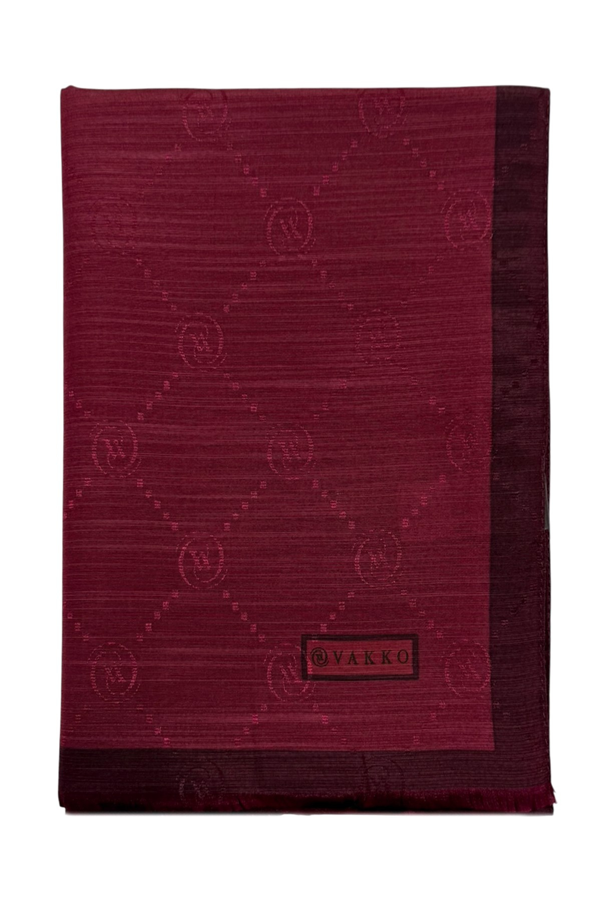 Vakko Pamuk İpek Şal - Şeritli Monogram - Yeni Bordo