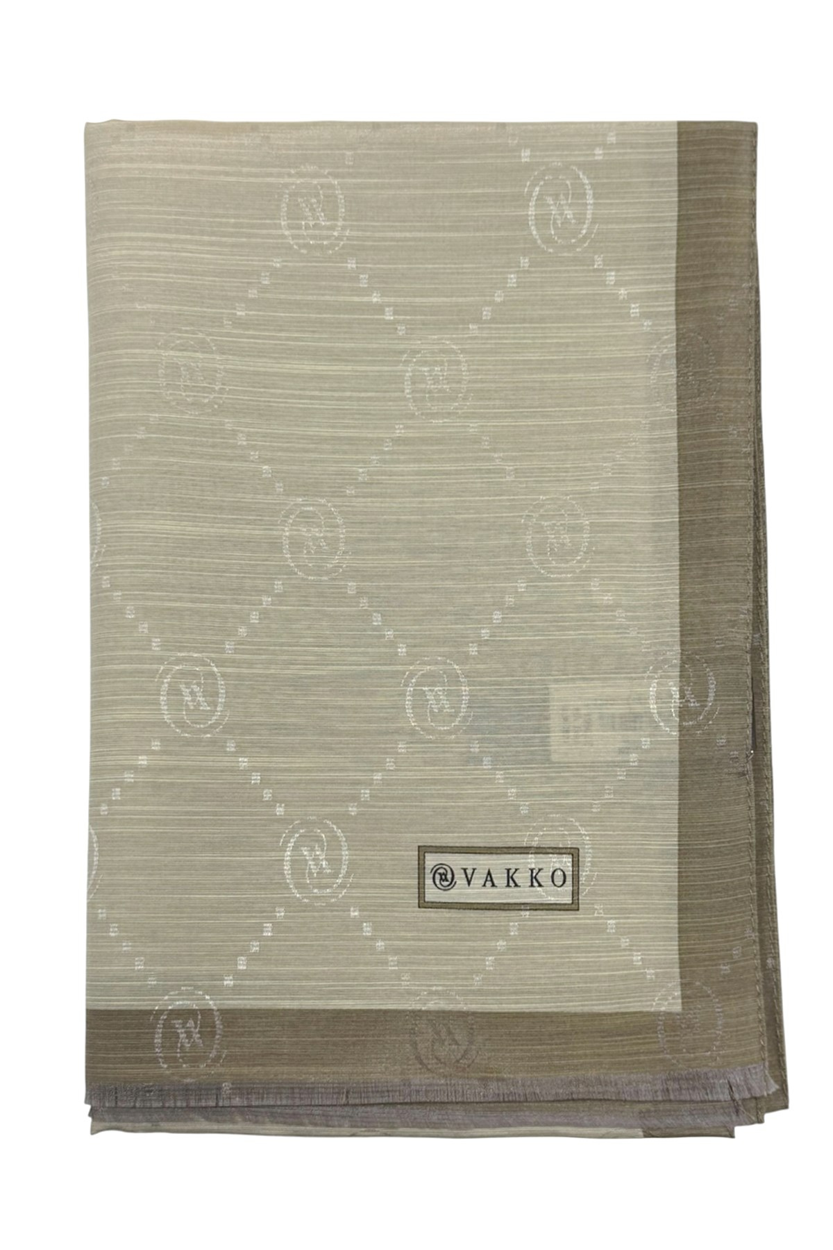 Vakko Pamuk İpek Şal - Şeritli Monogram - Taş 