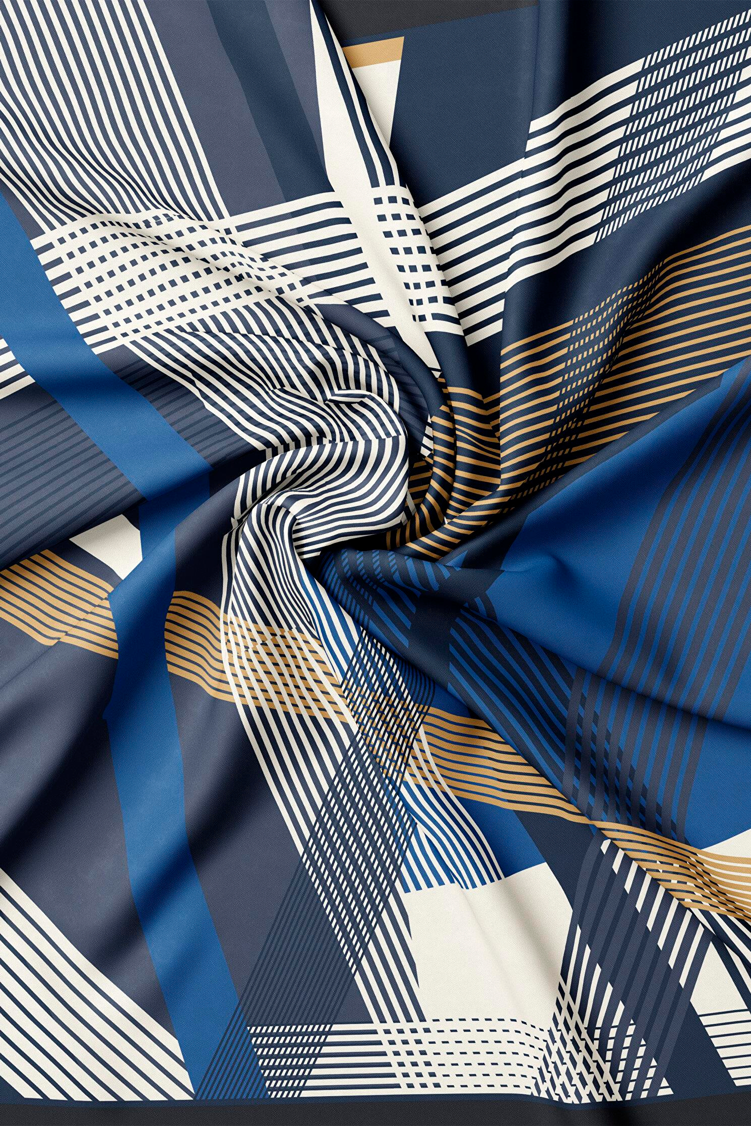Vakko Twill İpek Eşarp - 40804 - Lacivert Ekru