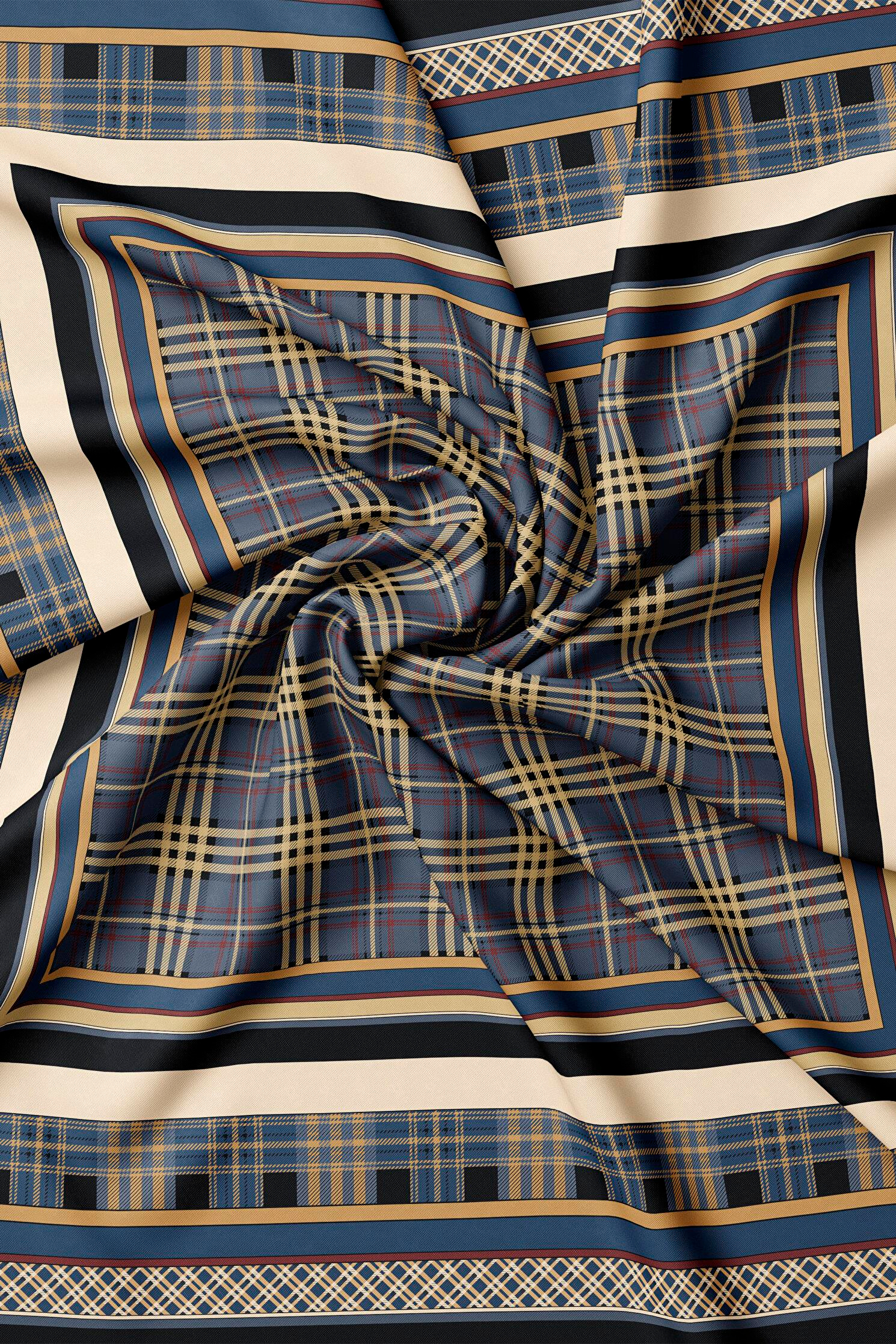 Vakko Twill İpek Eşarp - 40805 - Lacivert Siyah
