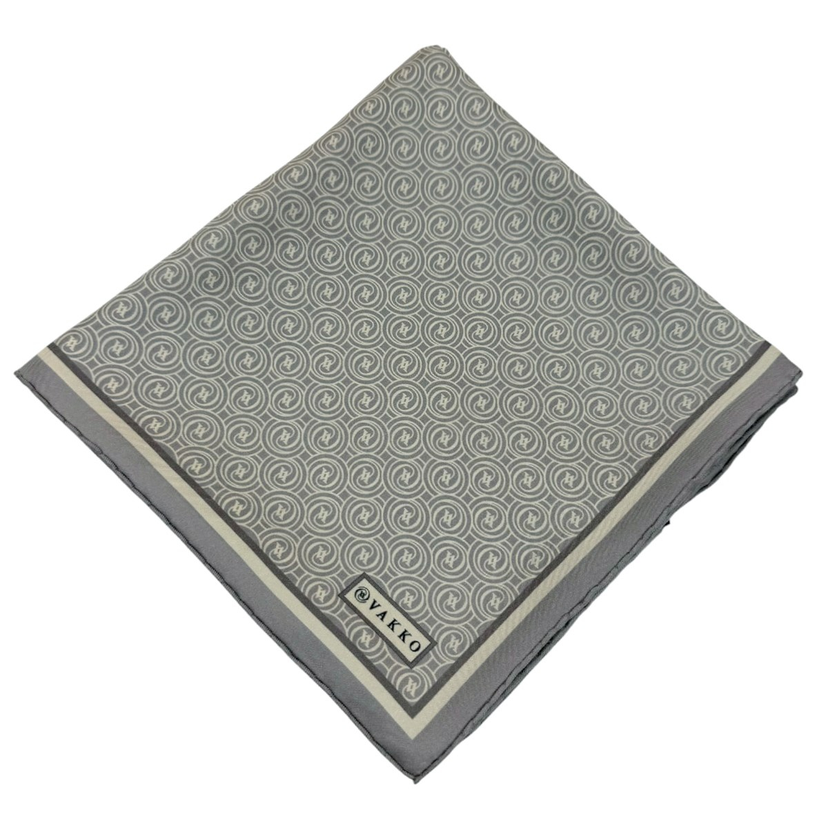 Vakko Twill İpek Eşarp - Helezon Monogram - Açık Gri Krem