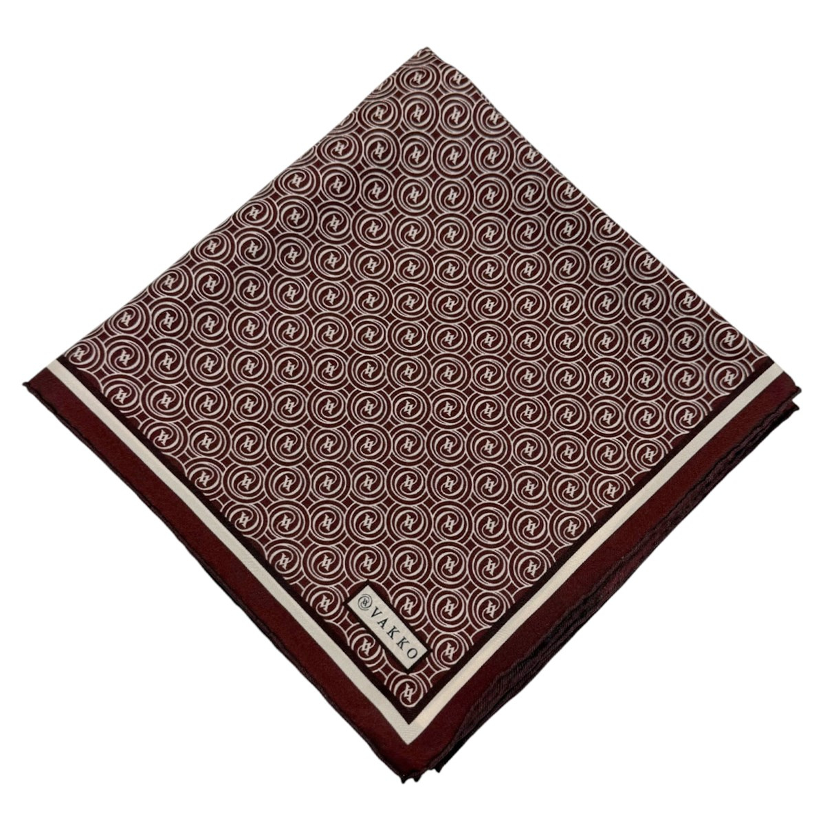Vakko Twill İpek Eşarp - Helezon Monogram - Bordo Krem