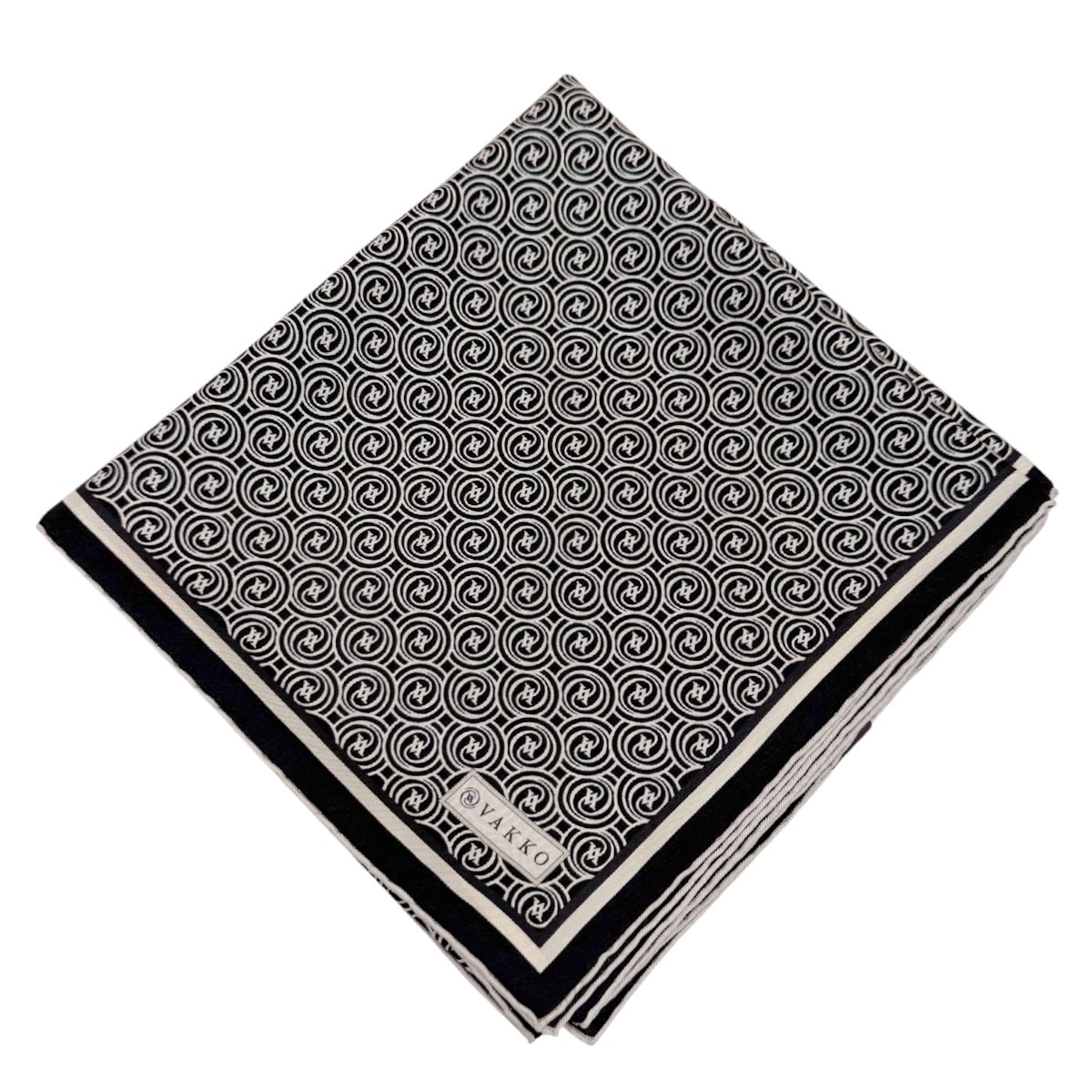 Vakko Twill İpek Eşarp - Helezon Monogram - Siyah Krem
