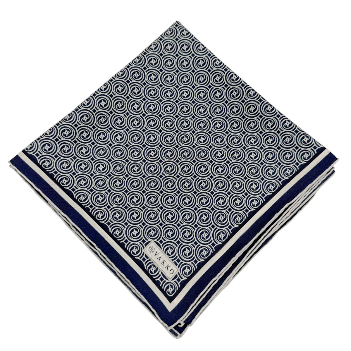Vakko Twill İpek Eşarp - Helezon Monogram - Lacivert Krem