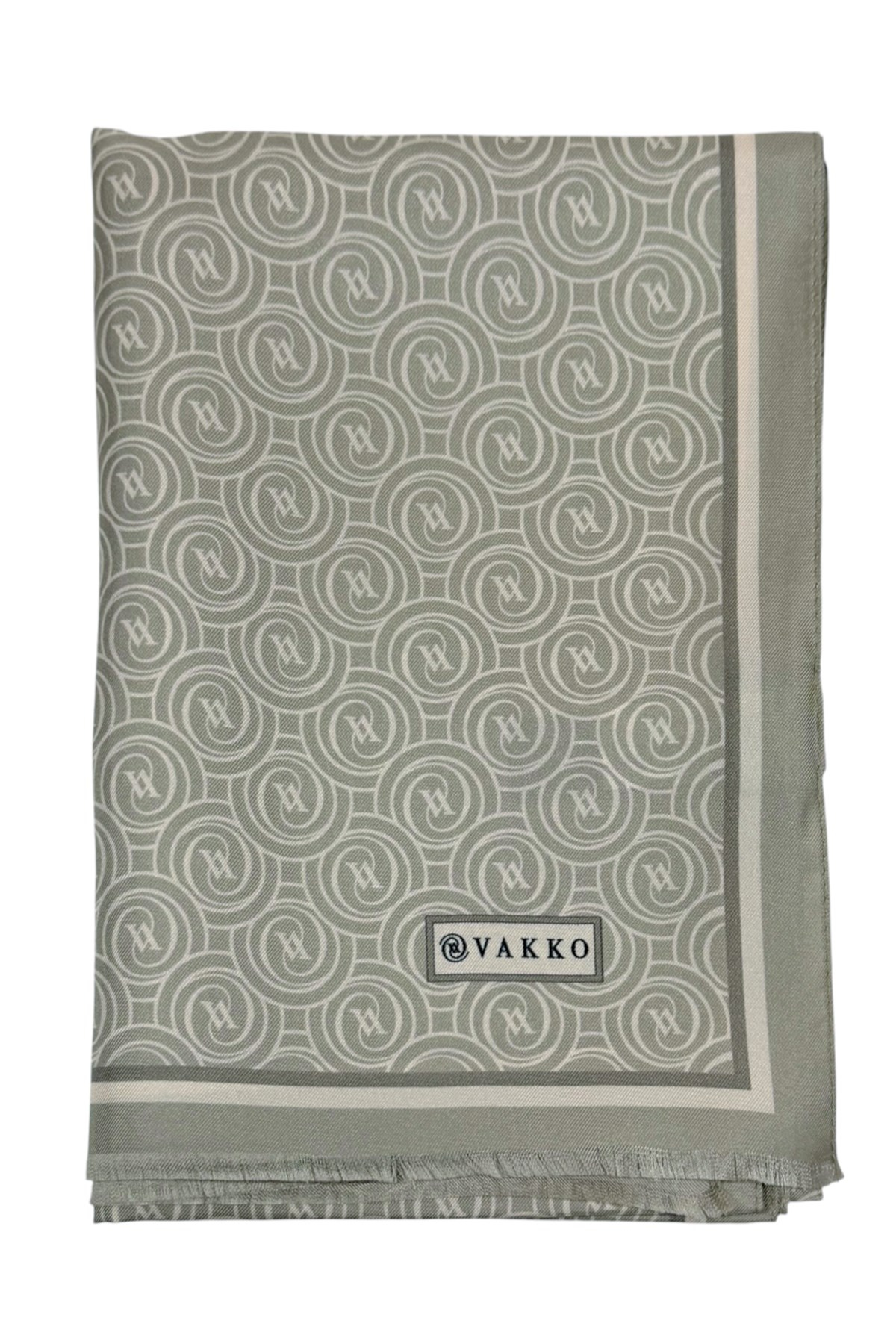 Vakko Twill İpek Şal - Helezon Monogram - Açık Mint