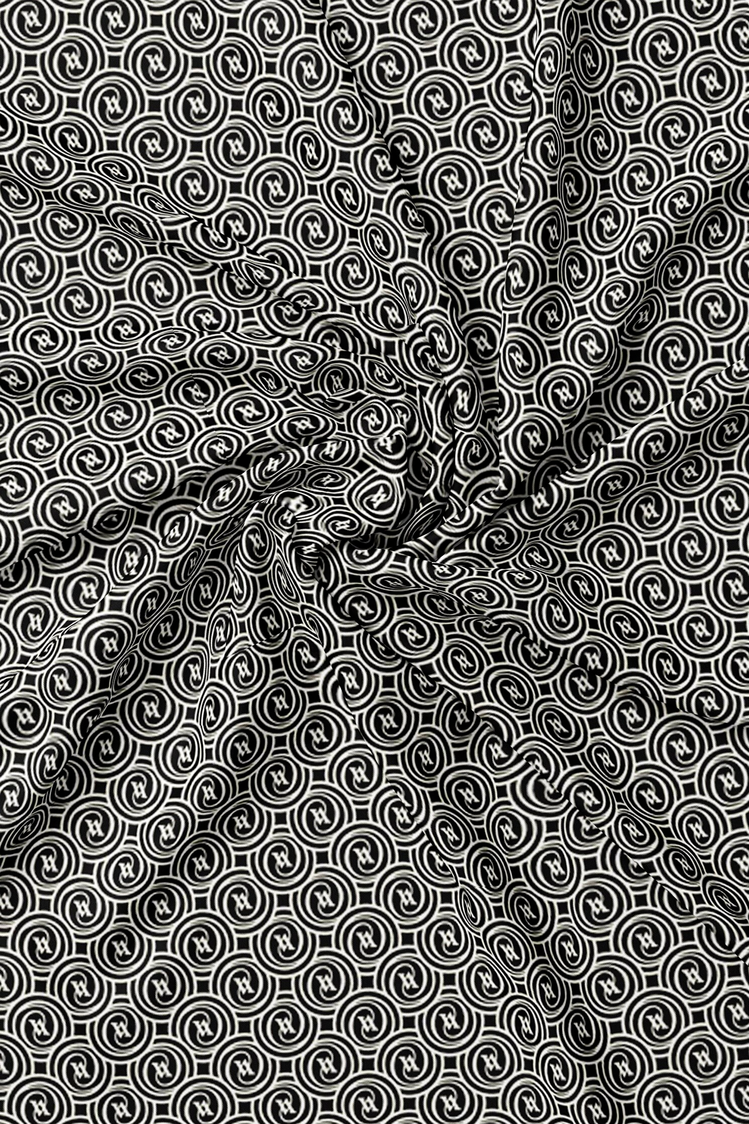 Vakko Twill İpek Şal - Helezon Monogram - Siyah Krem