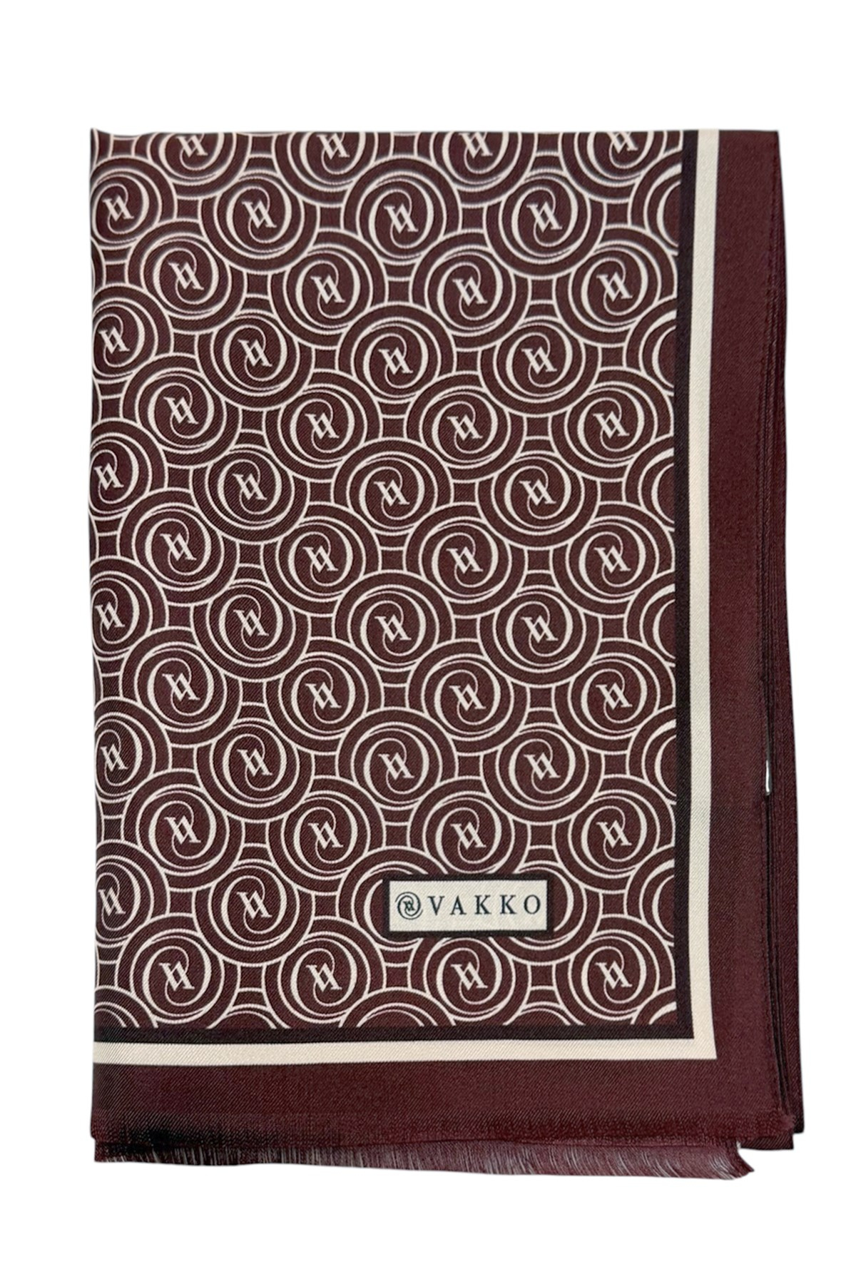 Vakko Twill İpek Şal - Helezon Monogram - Bordo Krem