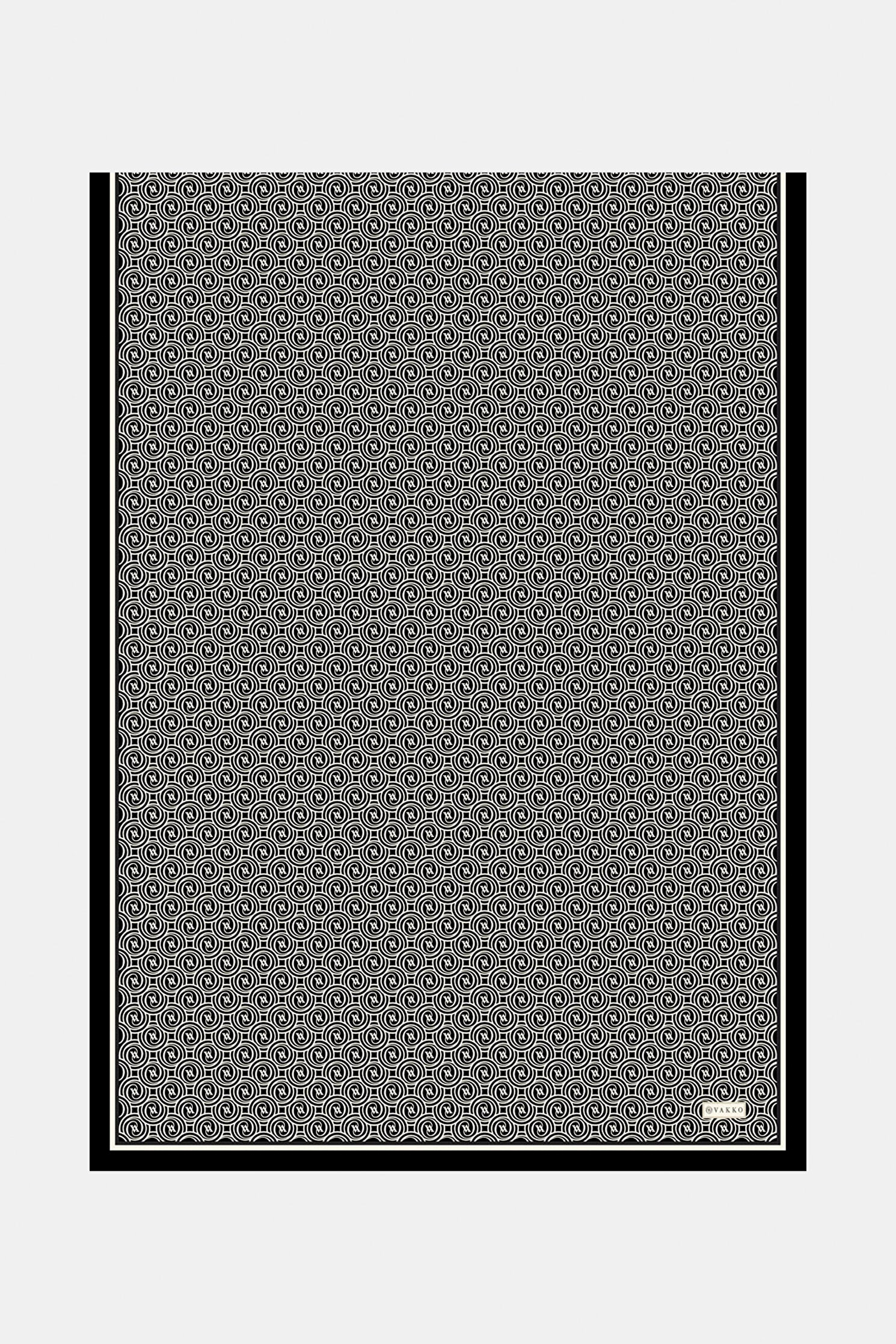 Vakko Twill İpek Şal - Helezon Monogram - Siyah Krem