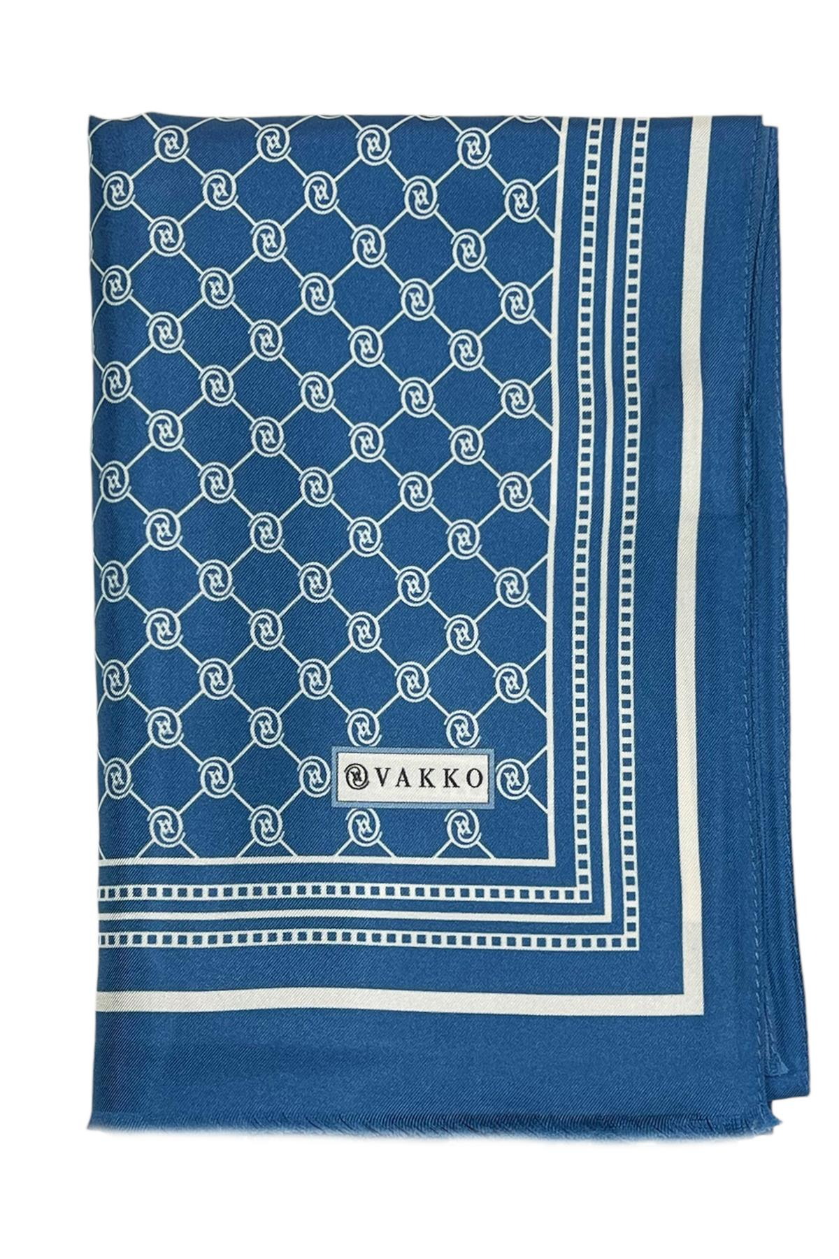 Vakko Twill İpek Şal - Özel Seri - Yeni Kot Mavi