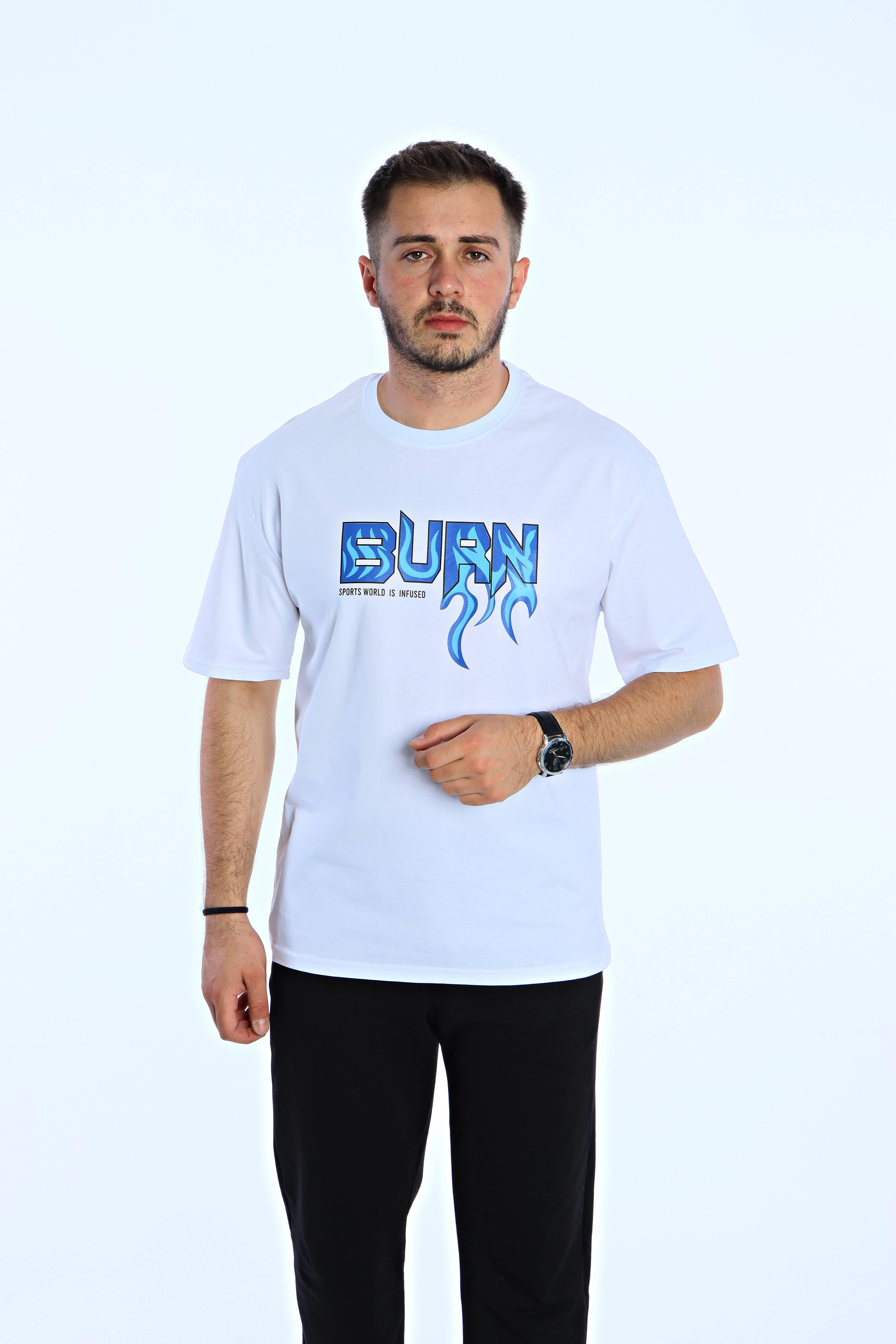 Burn Baskılı Oversize Tişört Beyaz