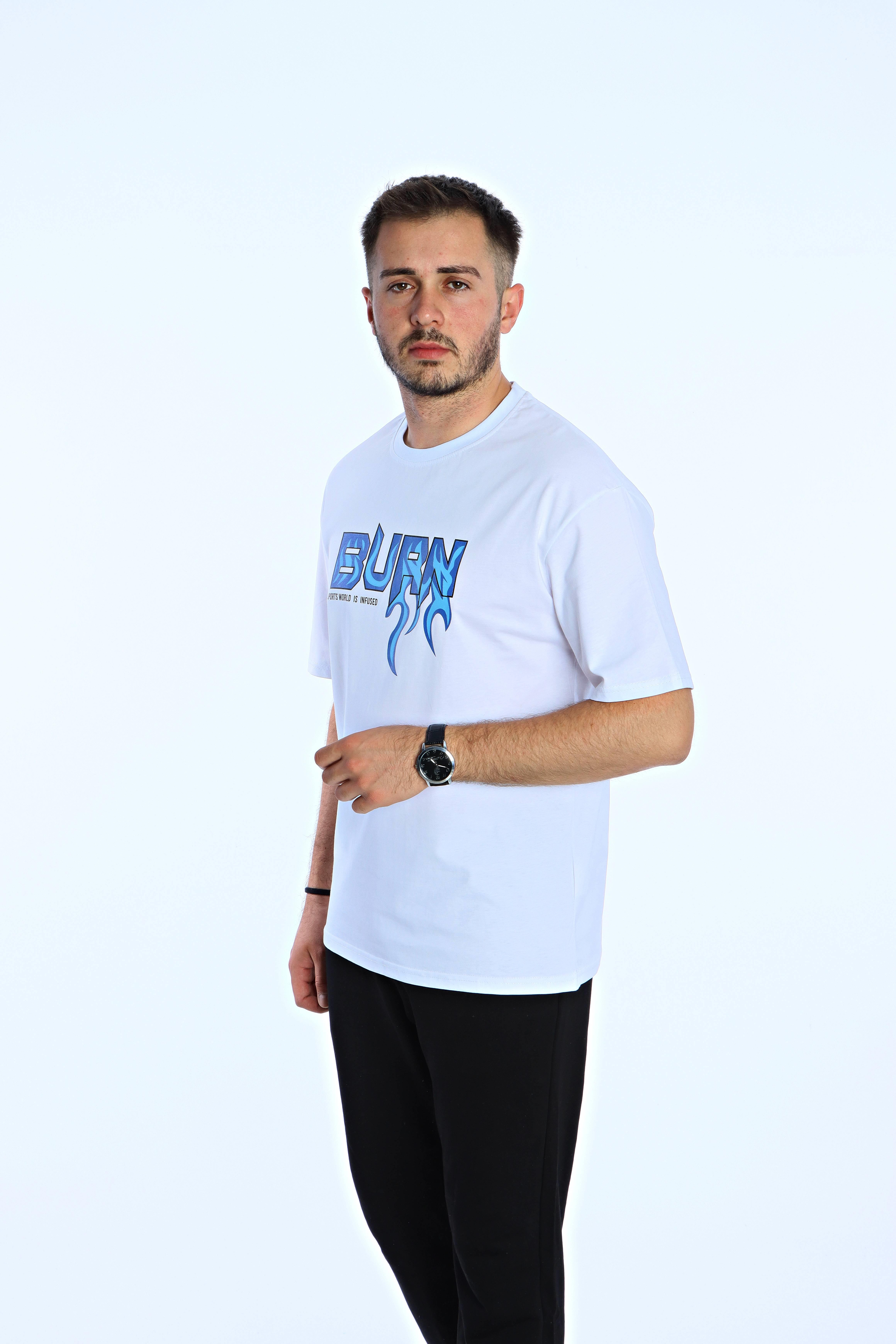 Burn Baskılı Oversize Tişört Beyaz