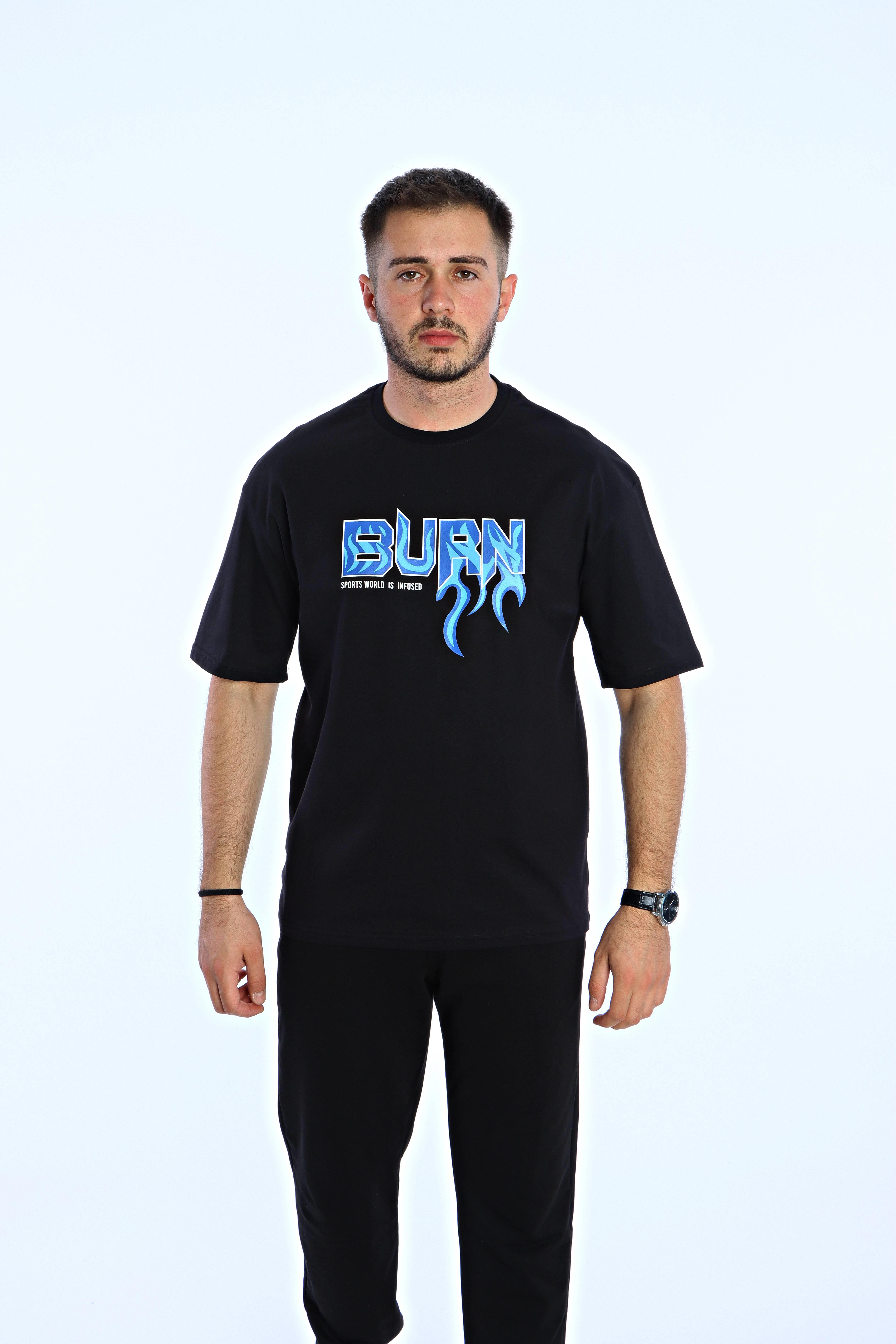 Burn Baskılı Oversize Tişört Siyah