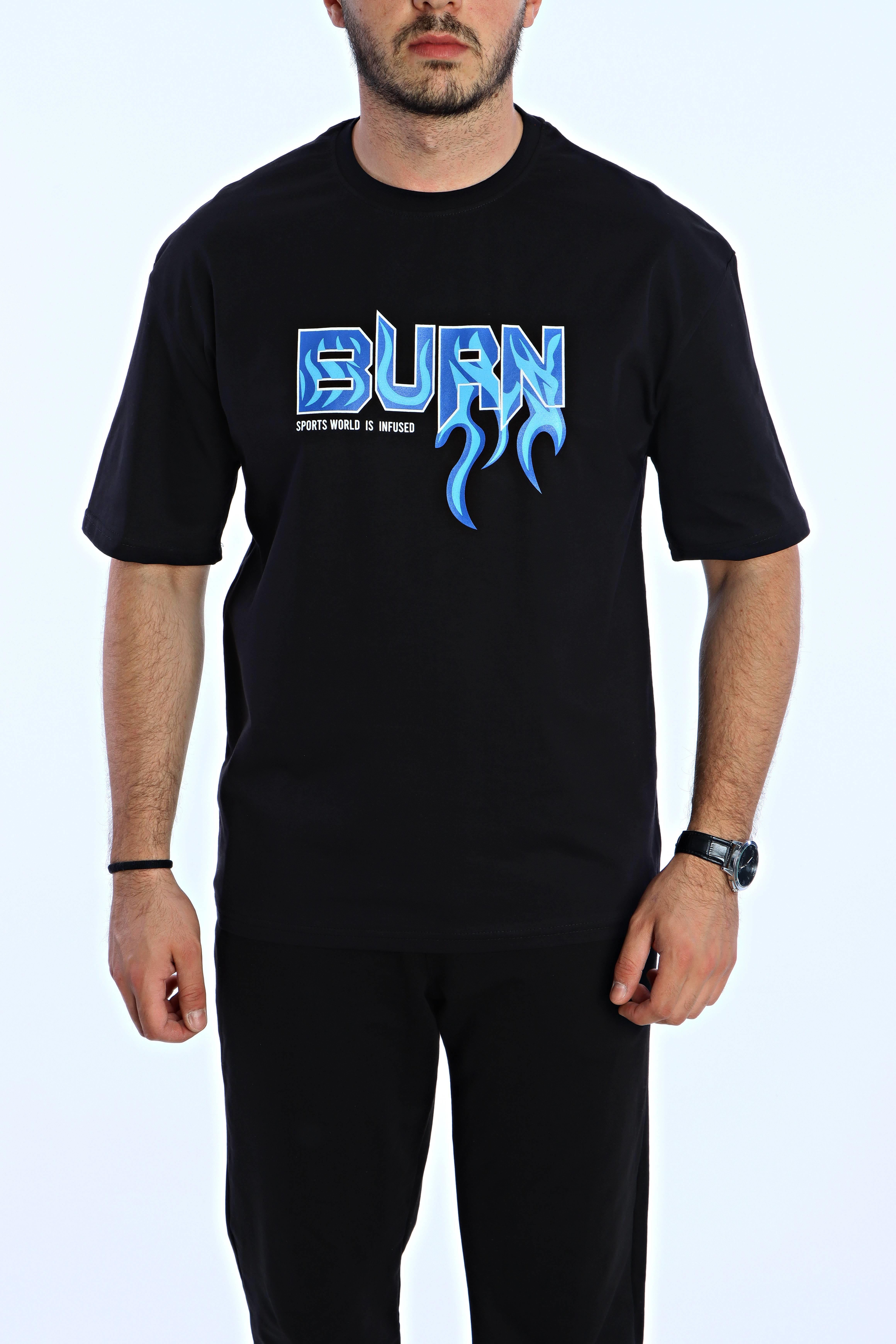 Burn Baskılı Oversize Tişört Siyah