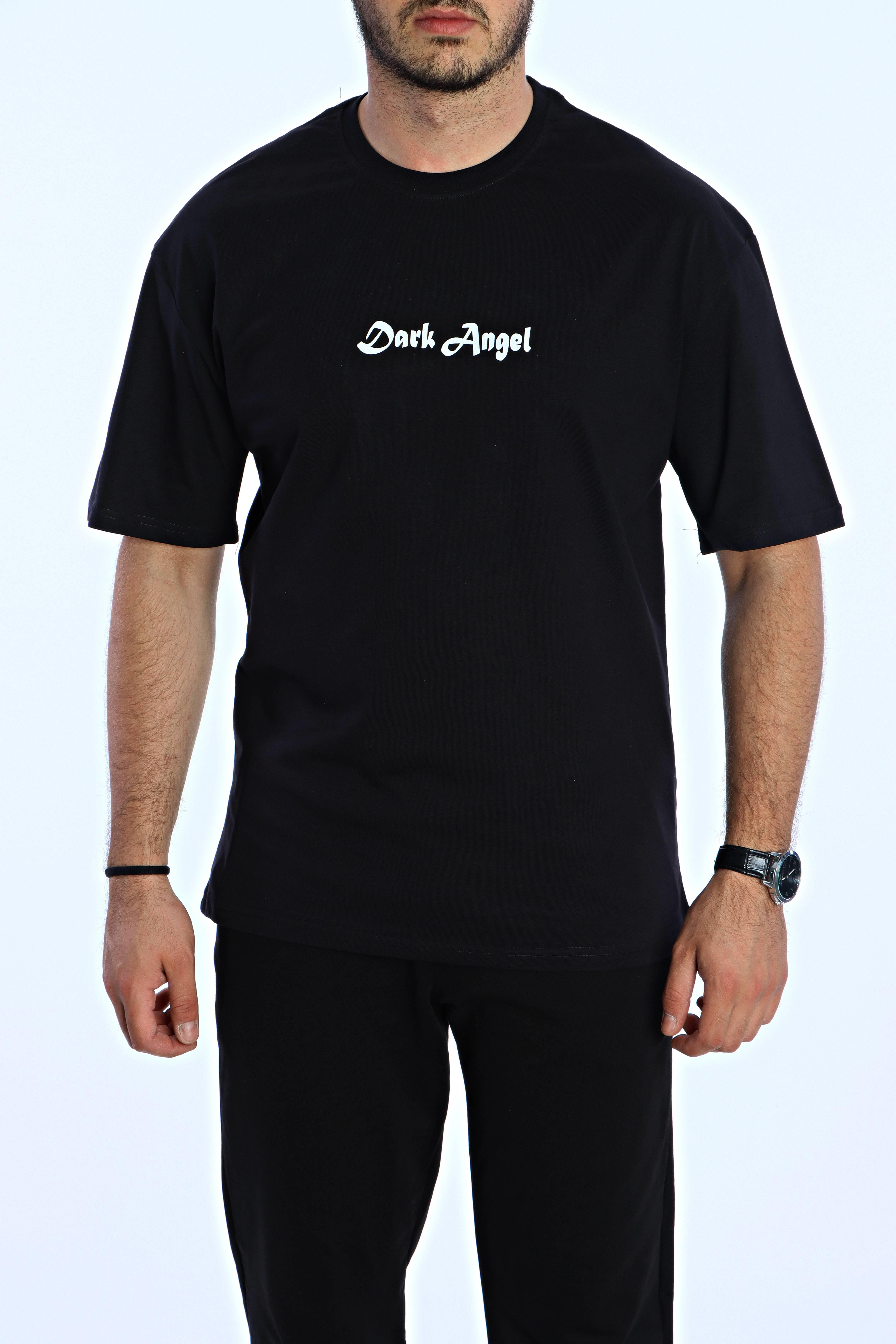 Dark Angel  Baskılı Oversize Tişört Siyah