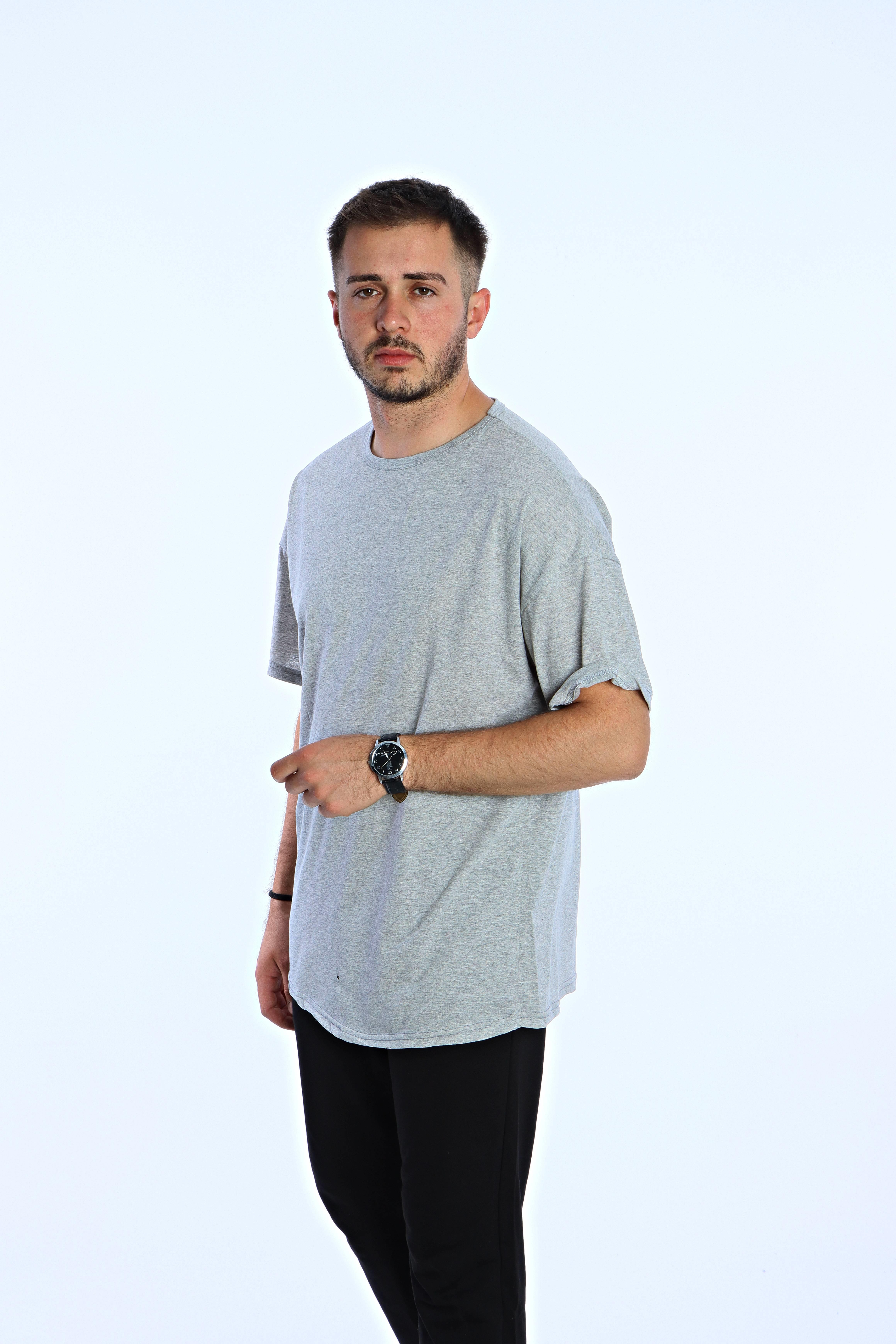 Düz Eko Oversize Tşört Açık Gri