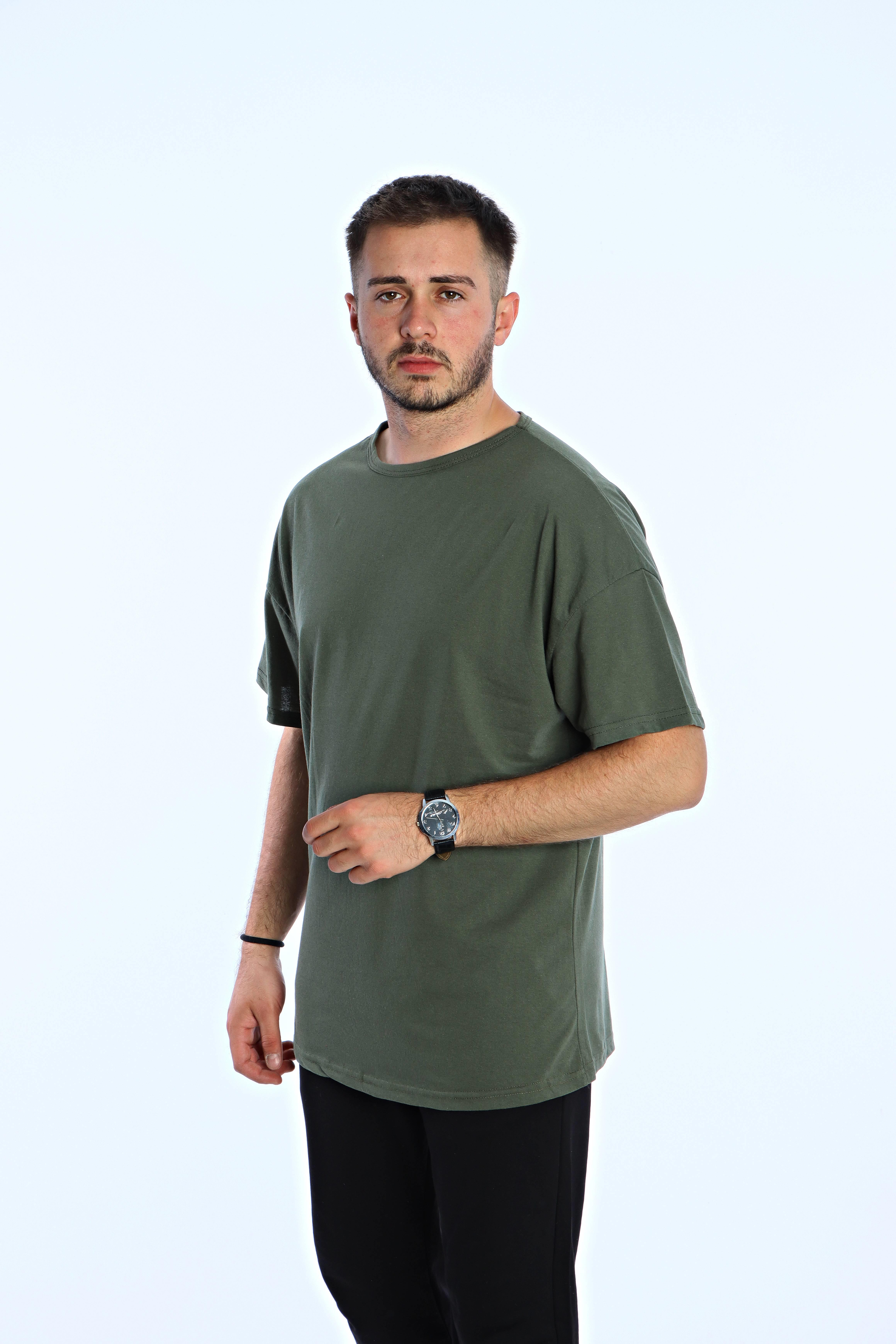 Düz Eko Oversize Tşört Haki