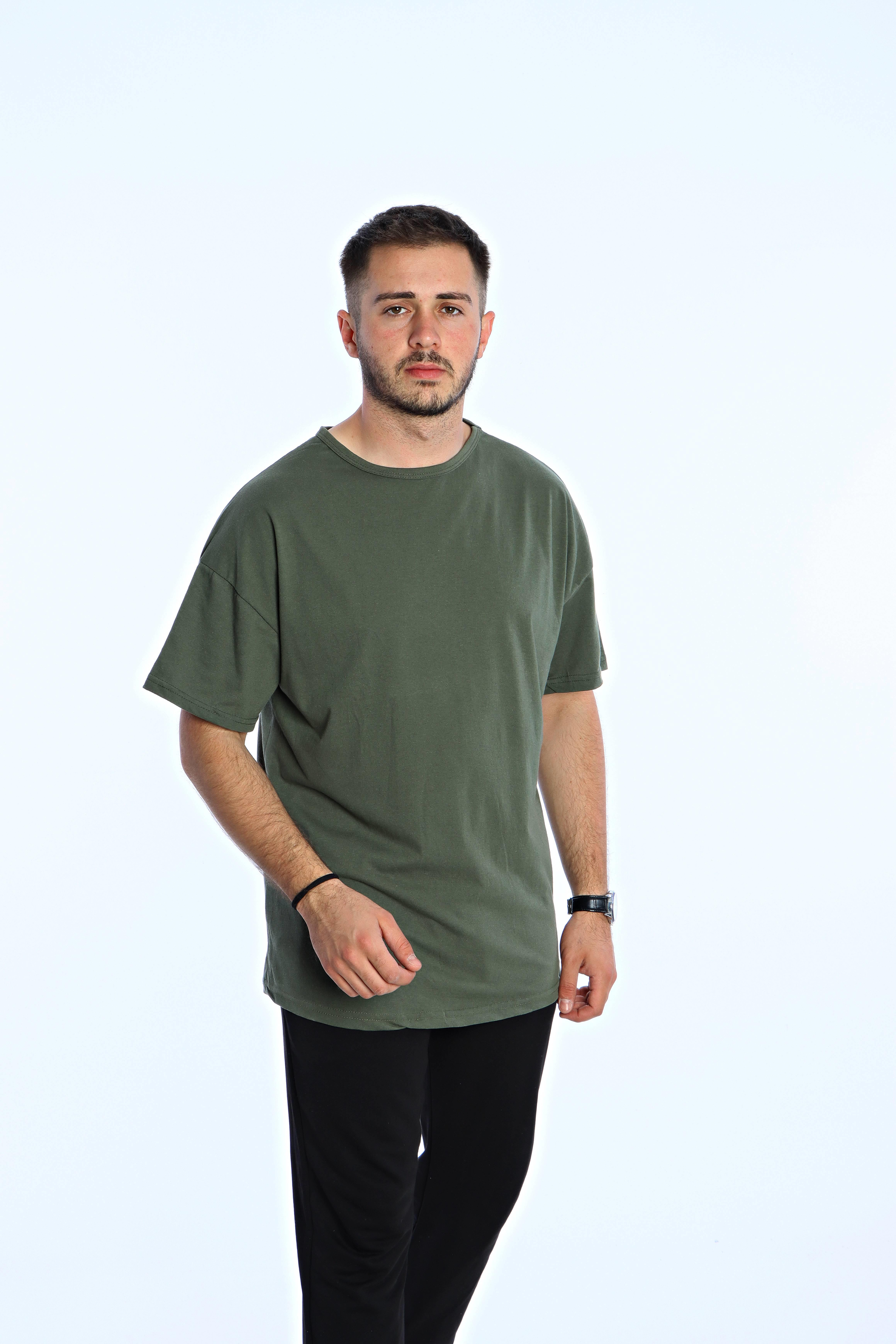 Düz Eko Oversize Tşört Haki