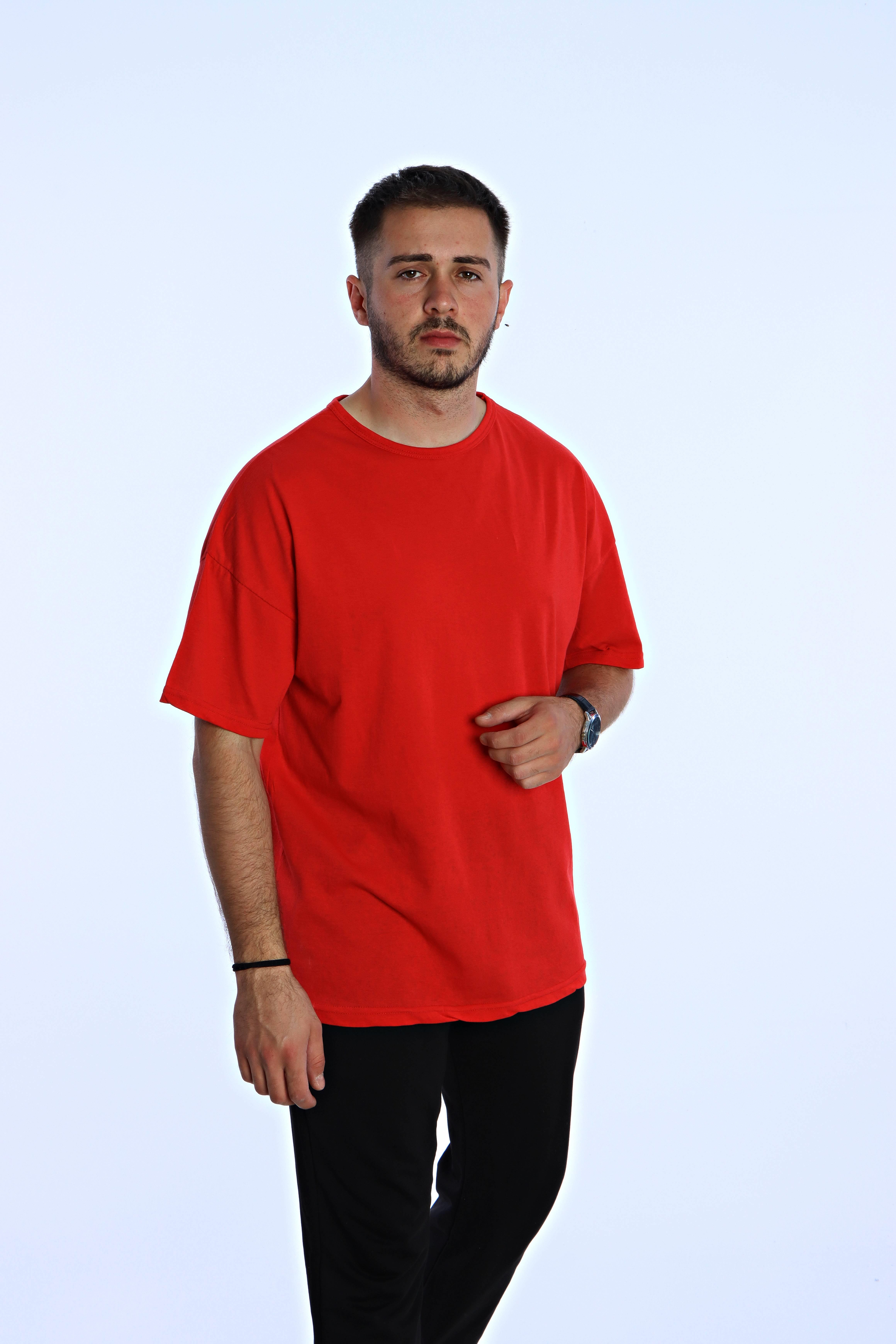 Düz Eko Oversize Tşört Kırmızı