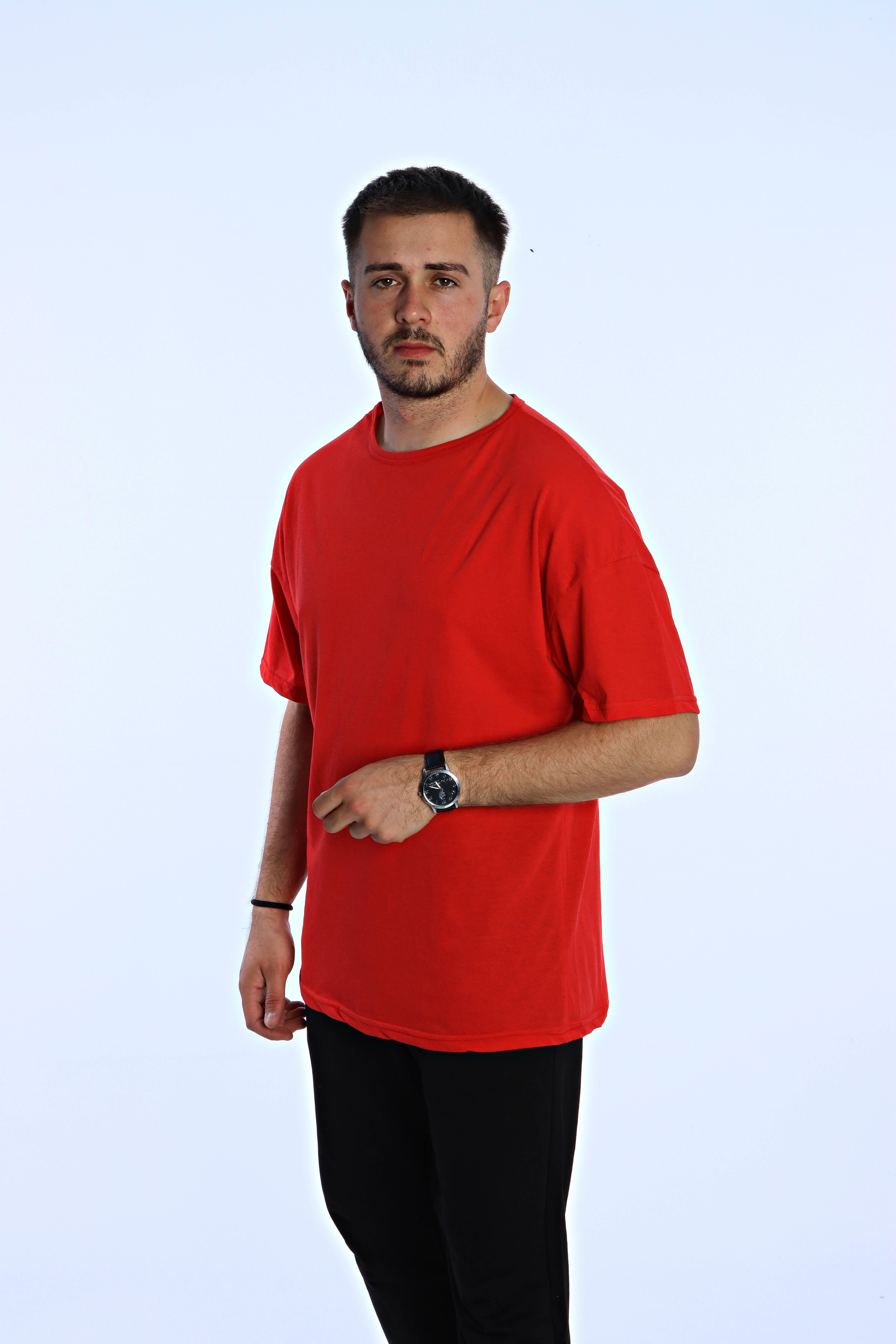 Düz Eko Oversize Tşört Kırmızı