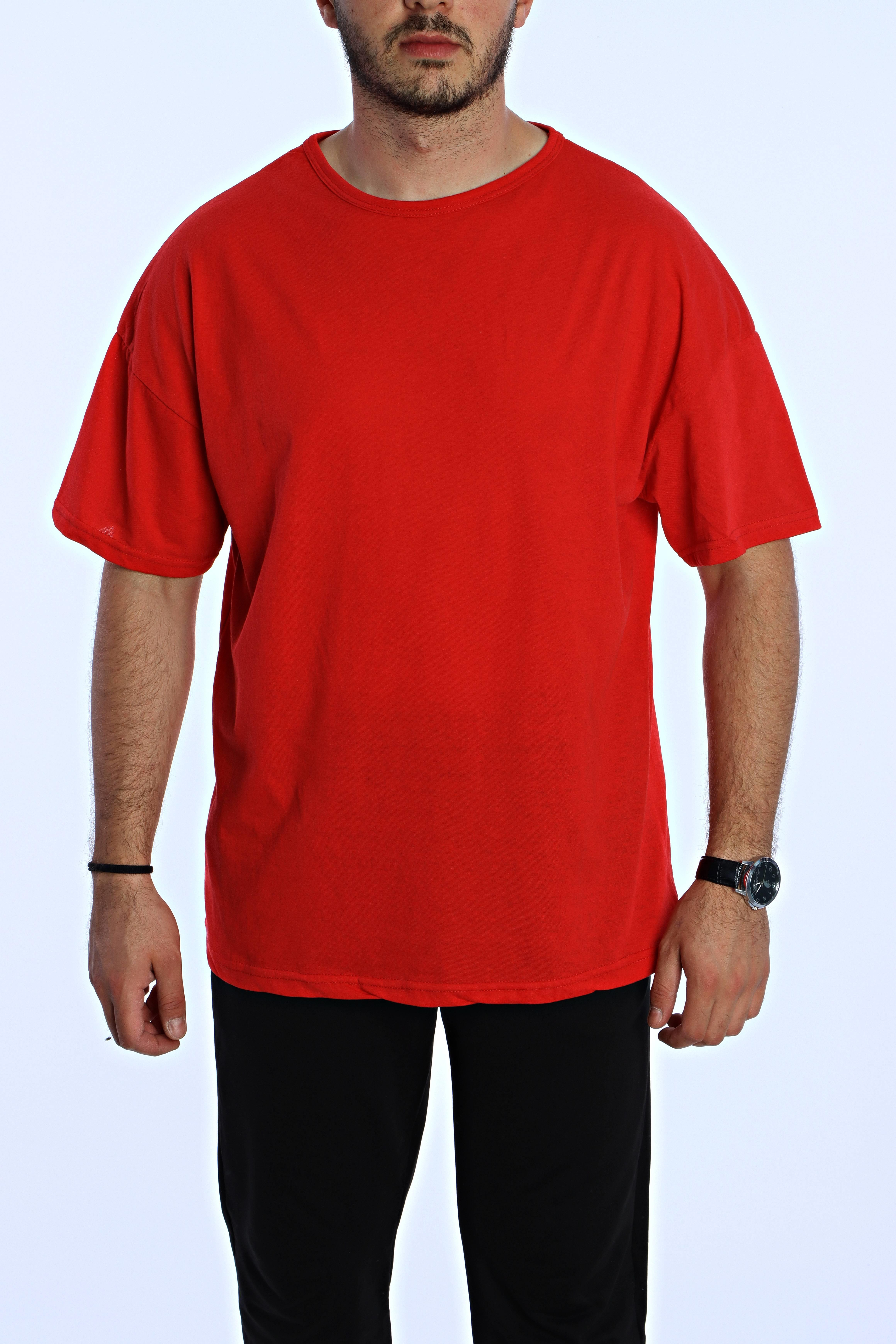 Düz Eko Oversize Tşört Kırmızı