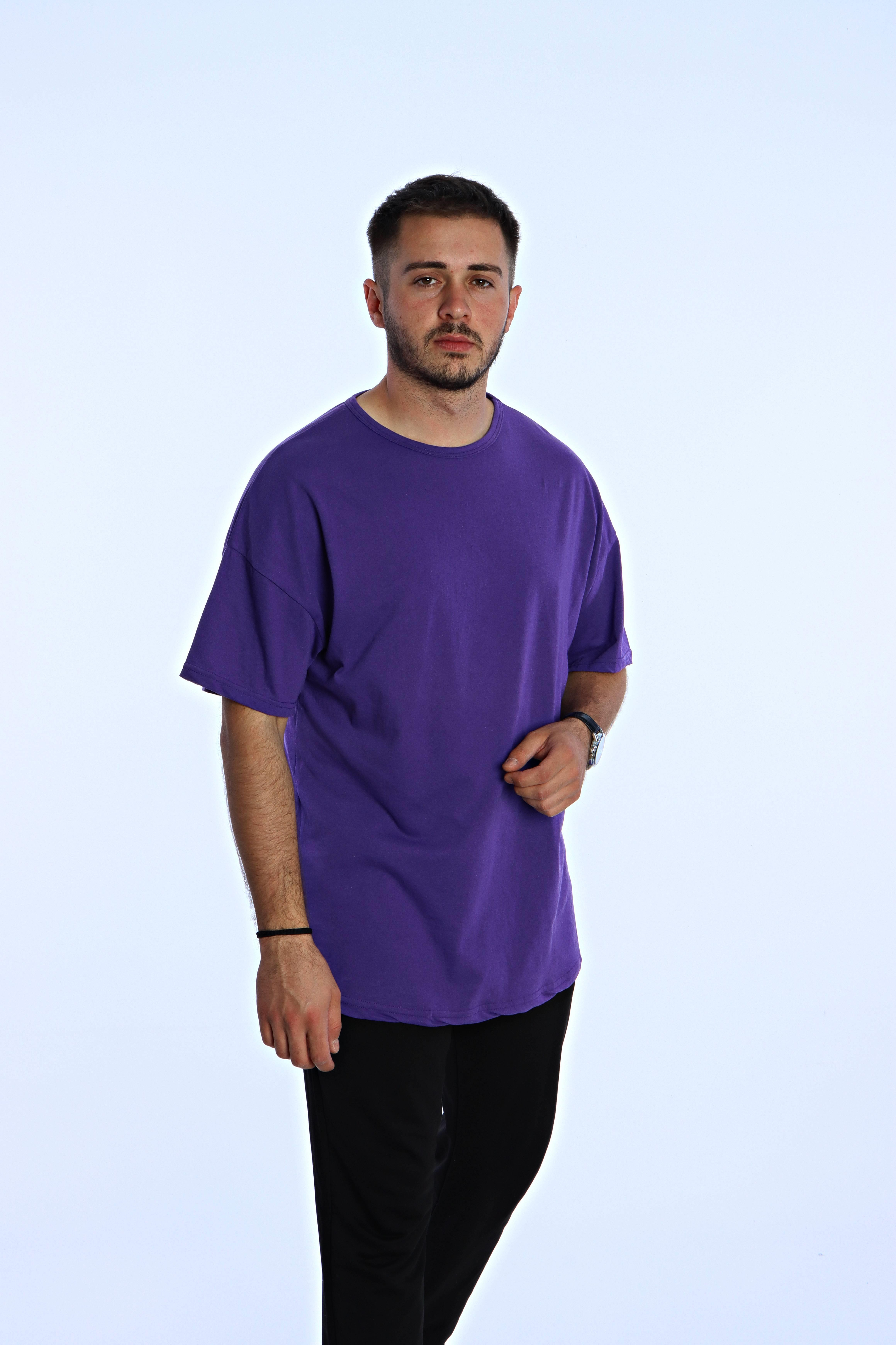 Düz Eko Oversize Tşört Mor