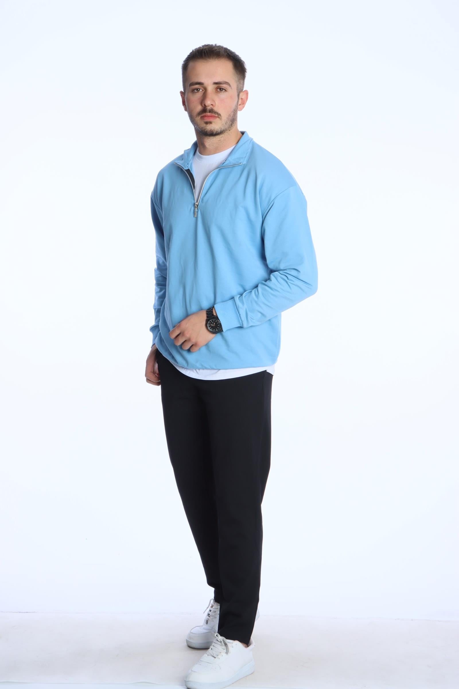 Eg38 Kompak Yarım Fermuar Sweat Bebe Mavi
