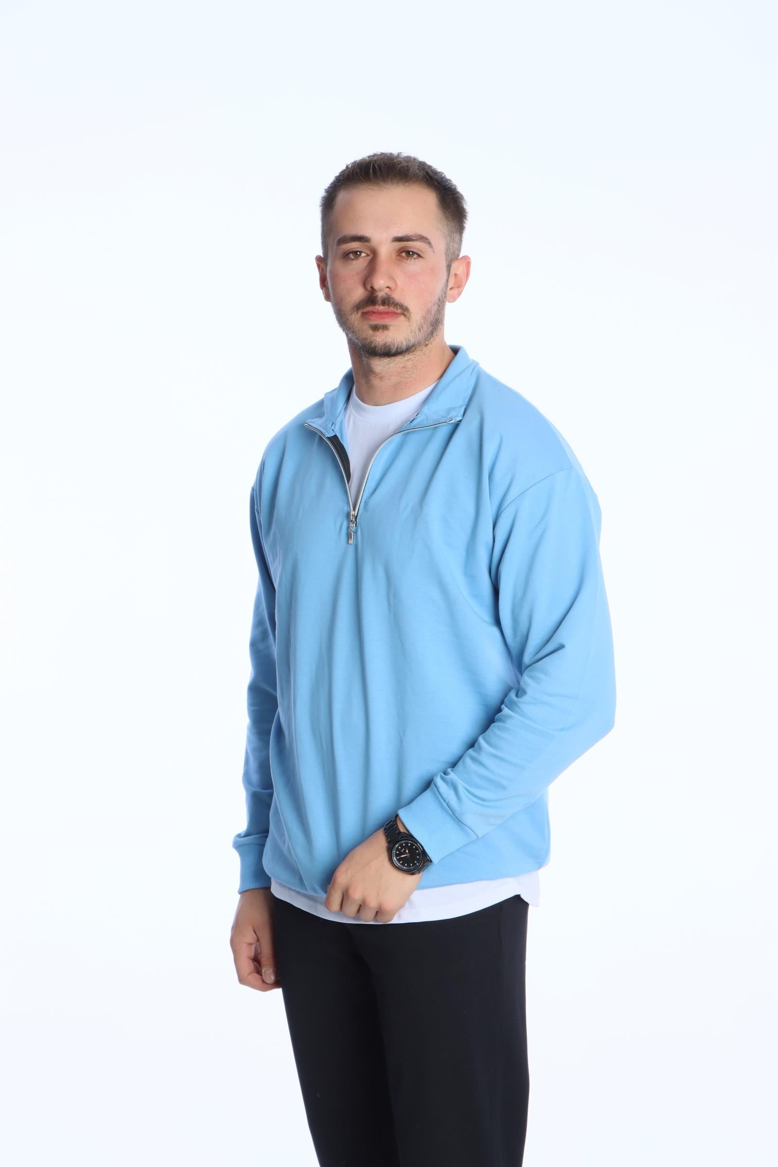 Eg38 Kompak Yarım Fermuar Sweat Bebe Mavi