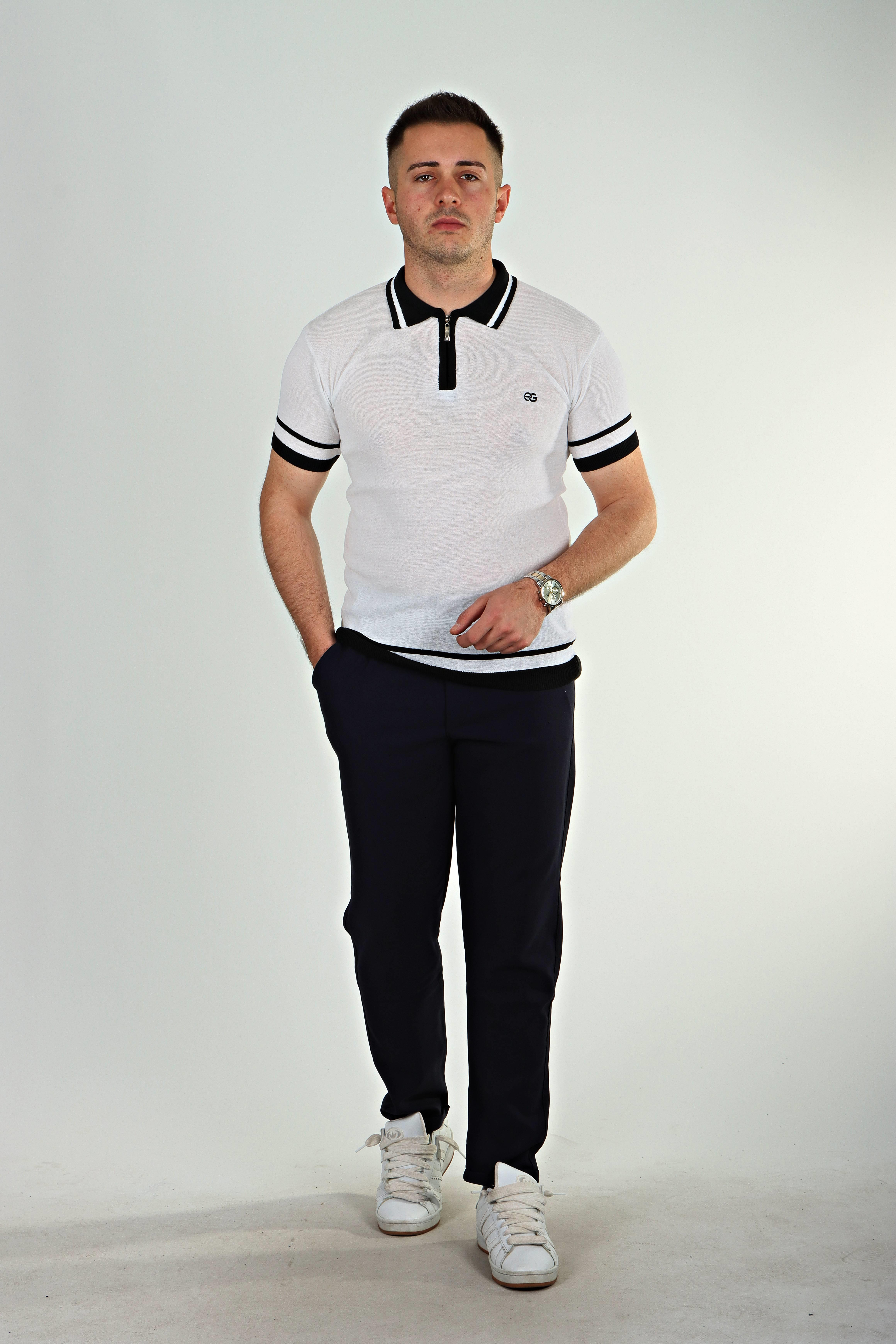 Eg38 Nakışlı Triko Tişört Beyaz