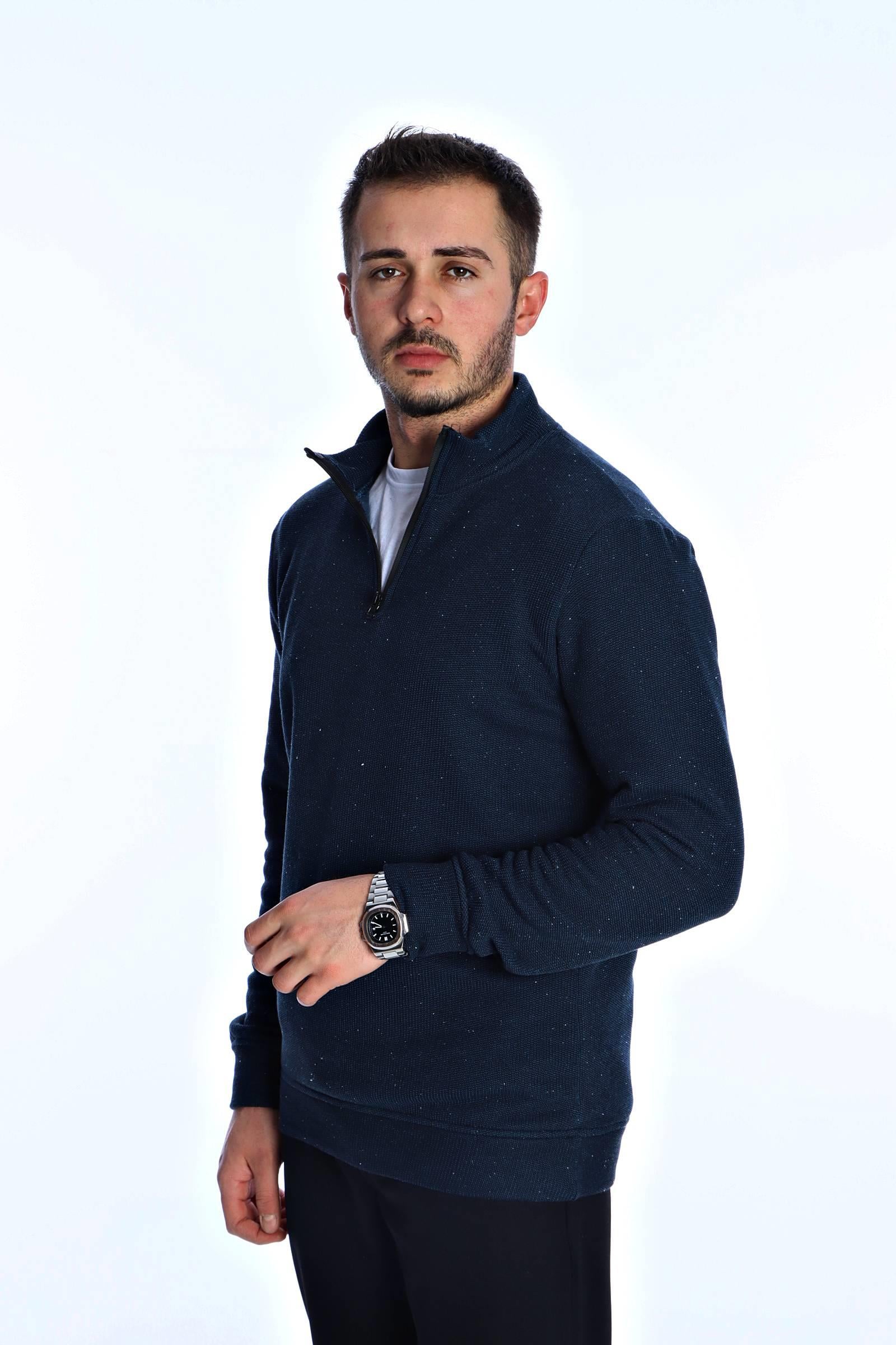 Eg38 Nopeli Şardonlu Yarım Fermuar Sweat Lacivert