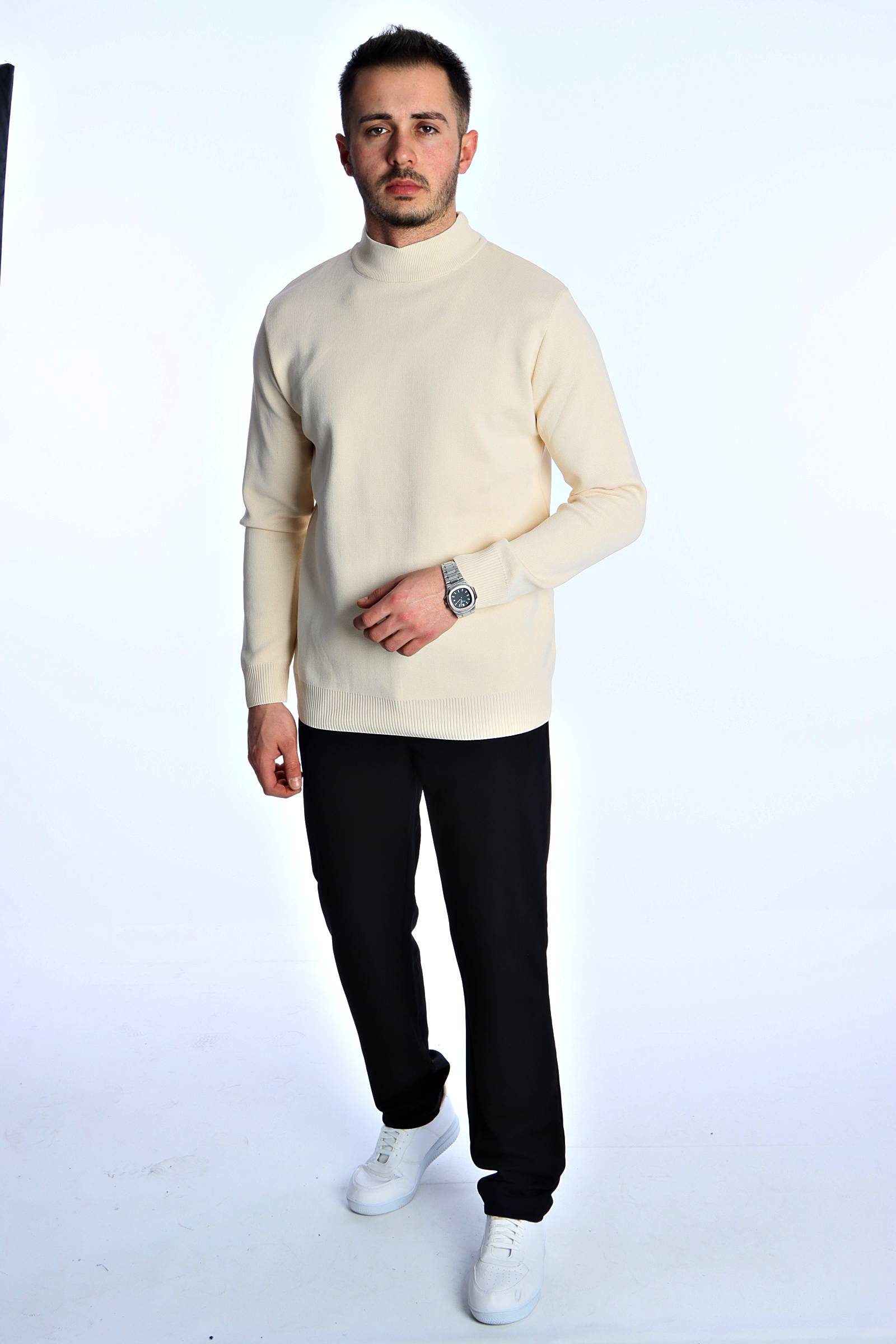 Eg38 Pike Yarım Boğazlı Triko Krem