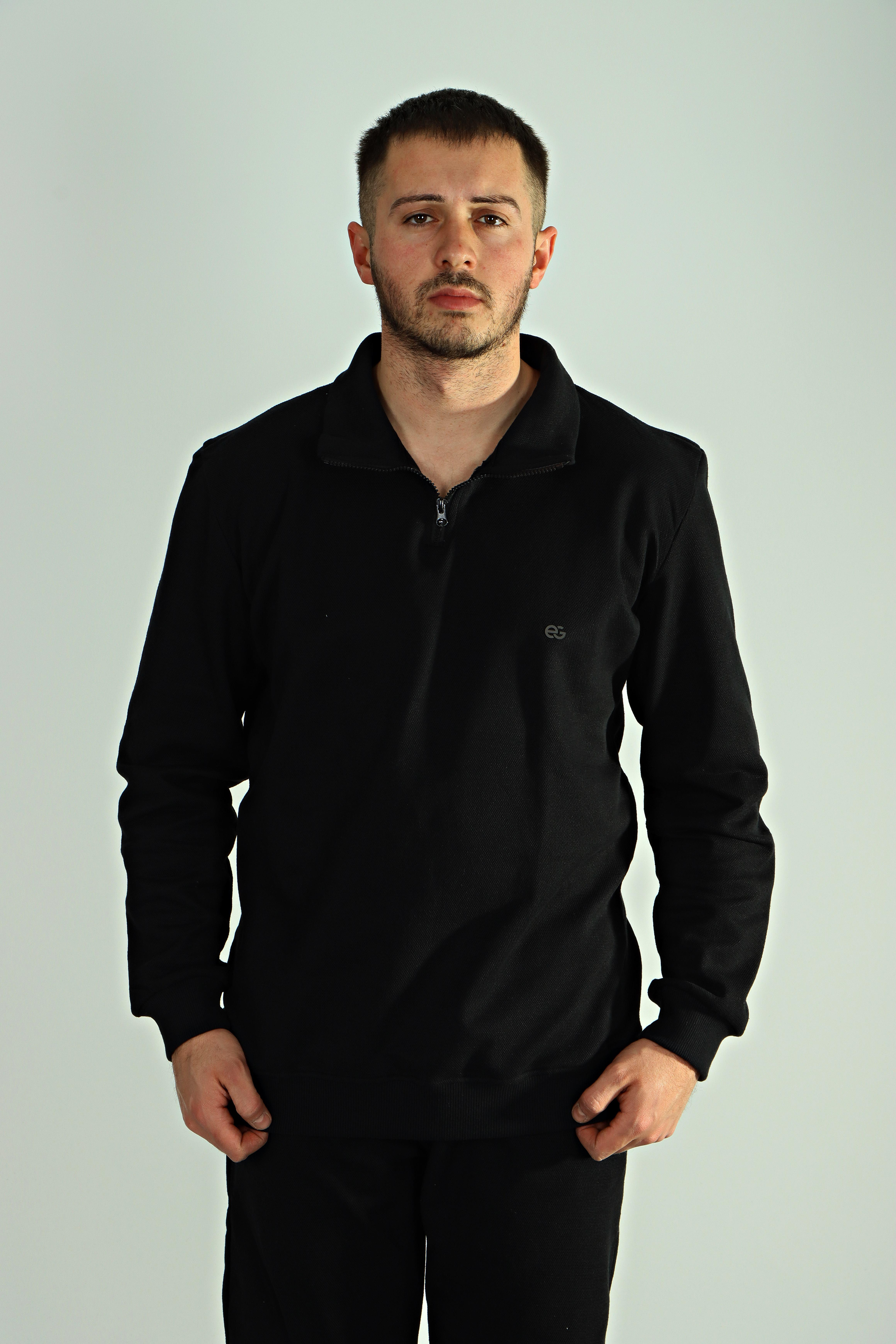 Eg38 Pike Yarım Fermuar Sweat Siyah