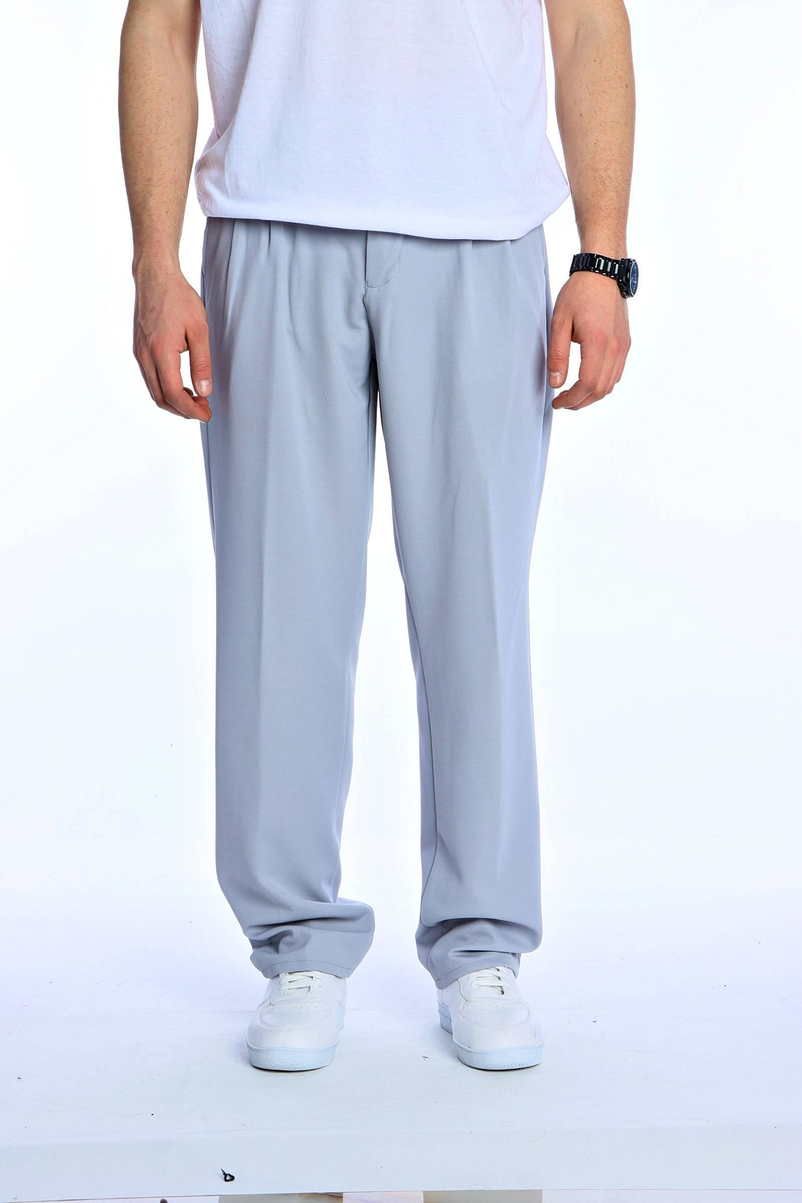 Eg38 Pileli Baggy Kumaş Pantolon Açık Gri