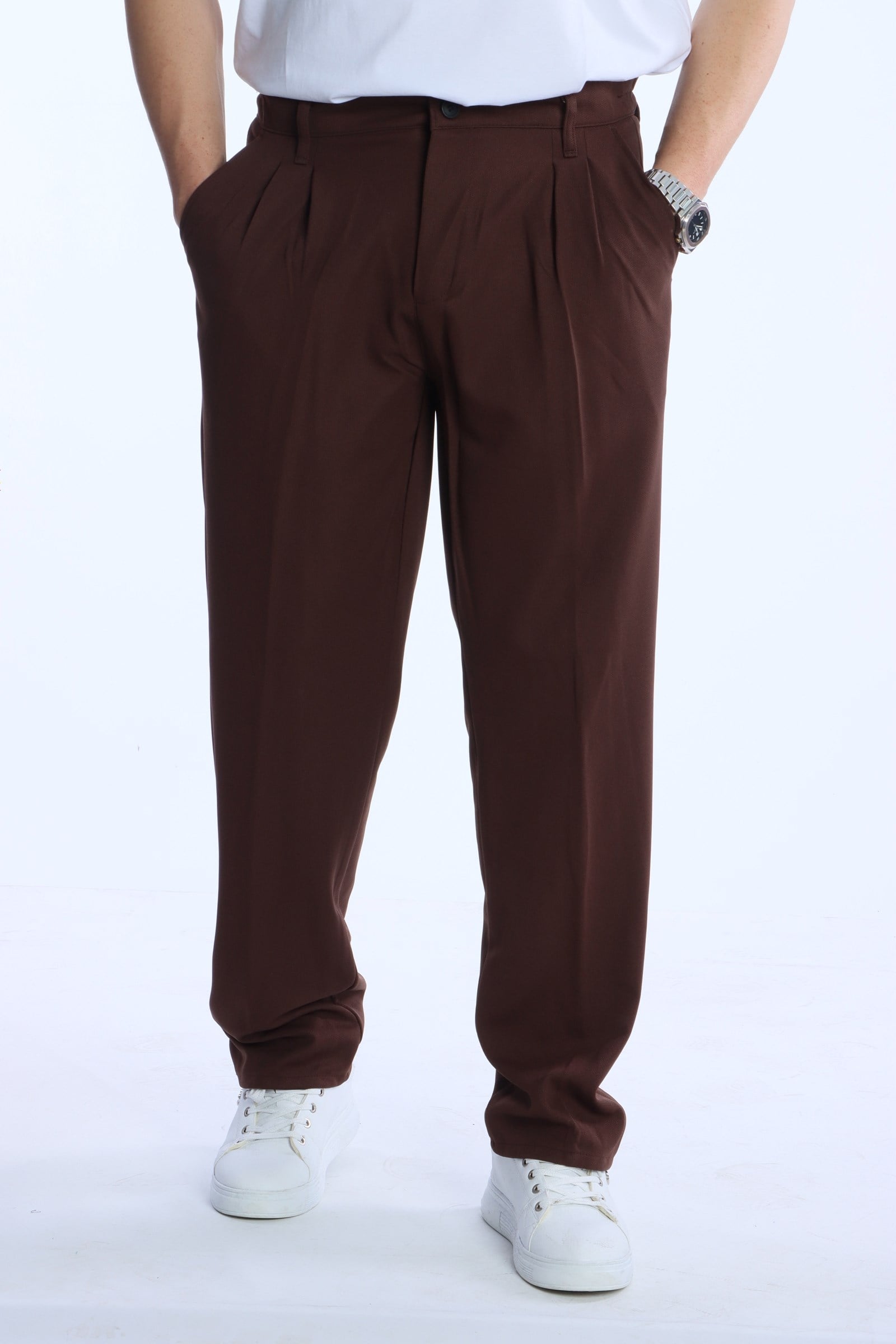 Eg38 Pileli Baggy Kumaş Pantolon Kahve
