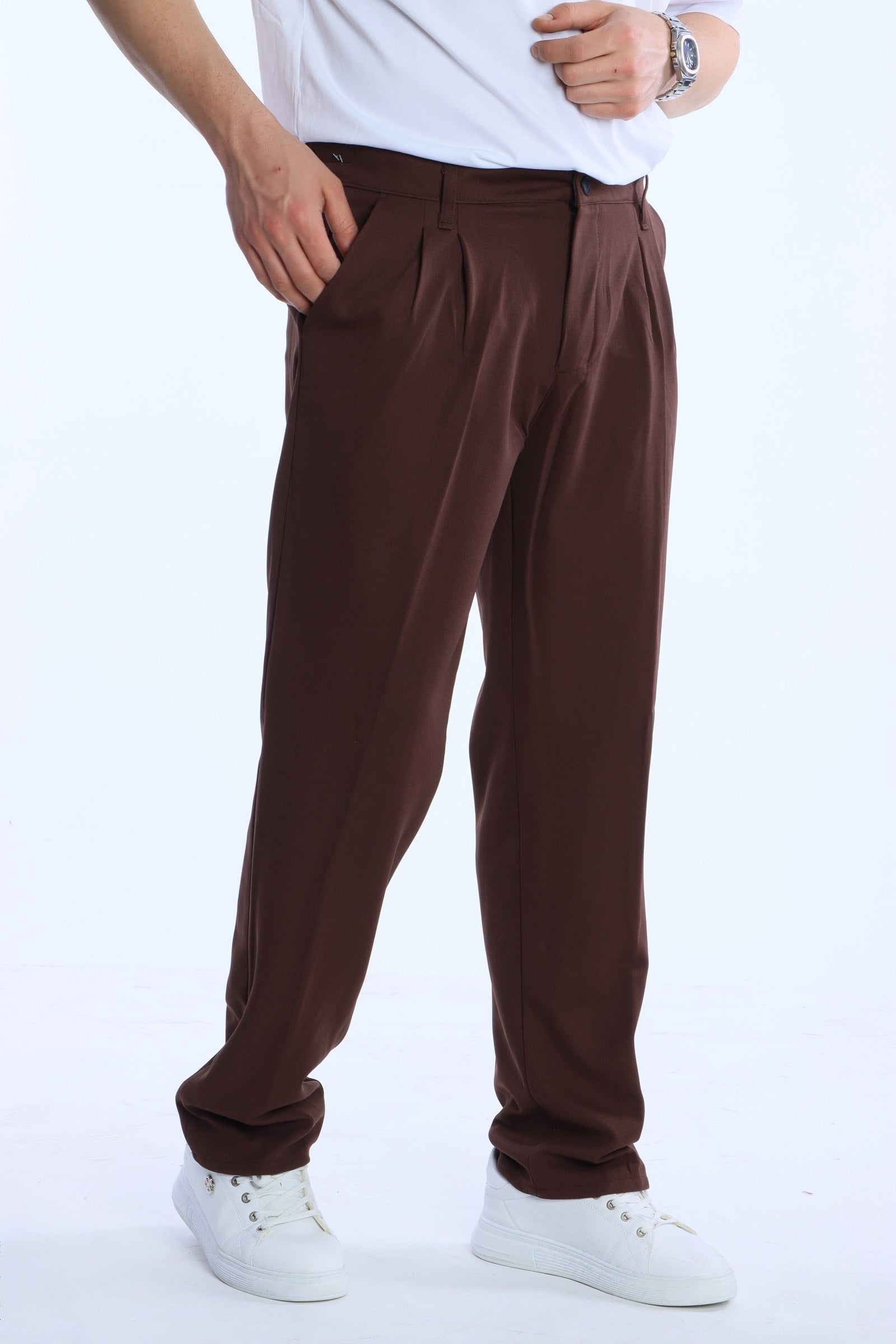 Eg38 Pileli Baggy Kumaş Pantolon Kahve