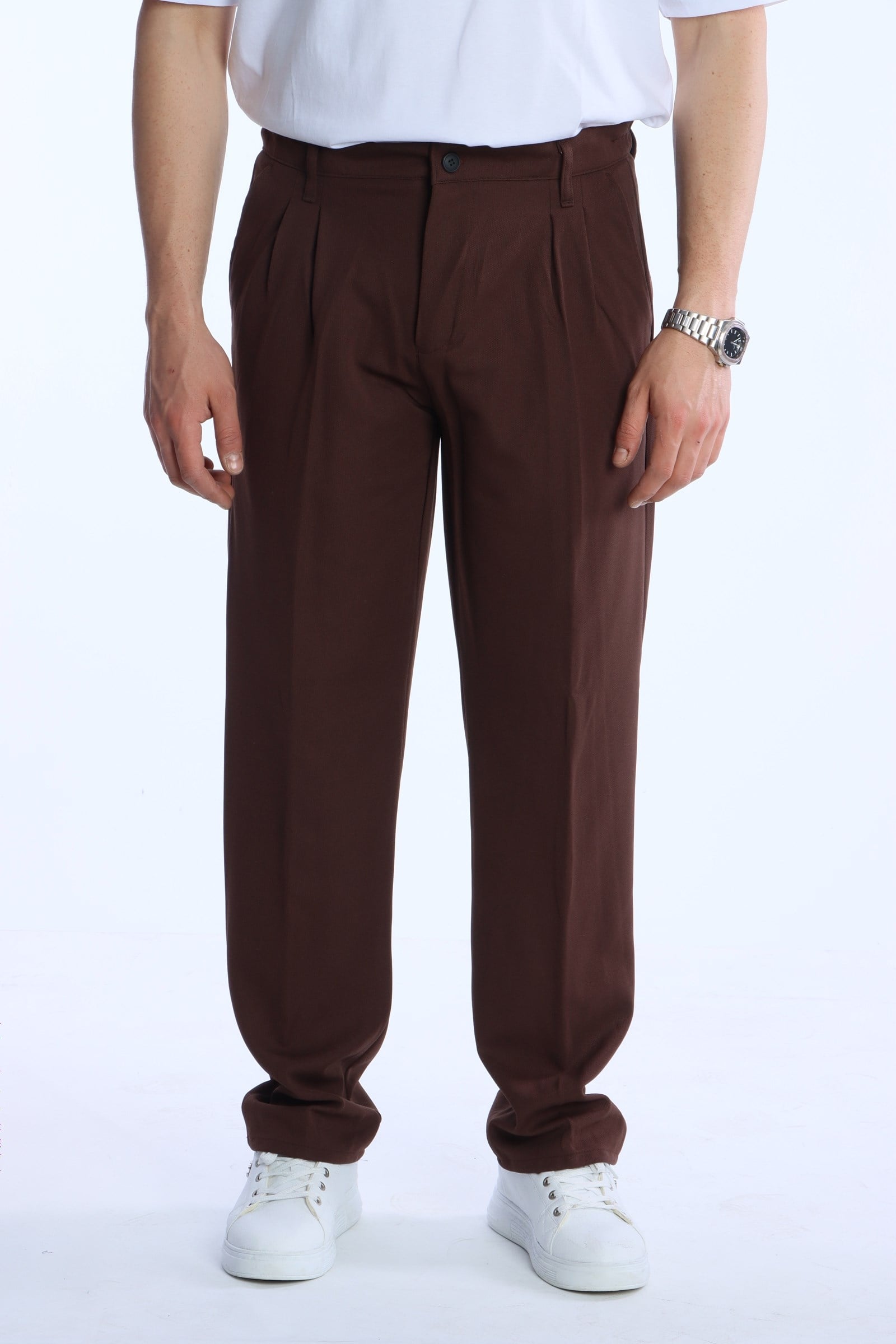 Eg38 Pileli Baggy Kumaş Pantolon Kahve