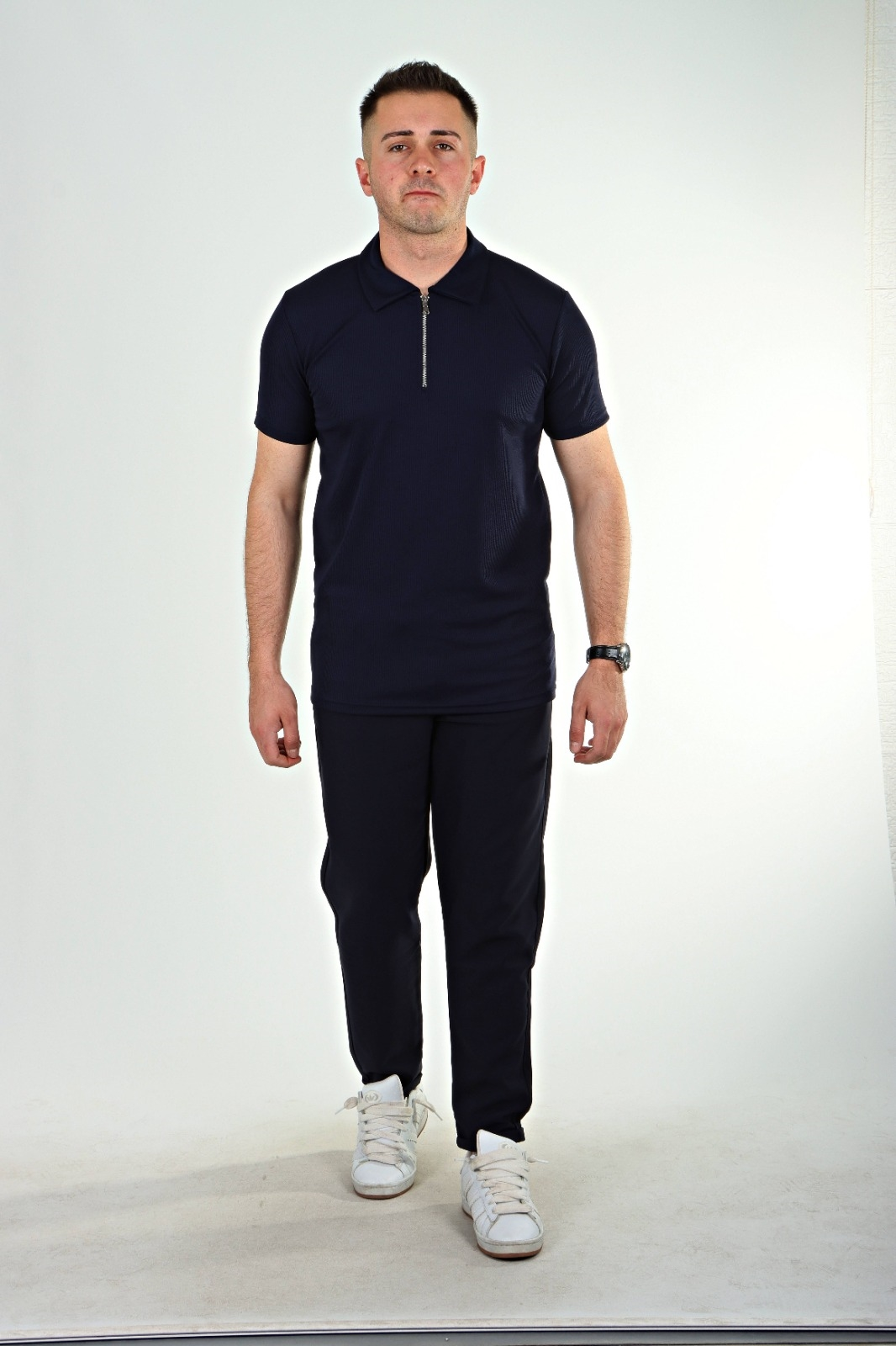 Eg38 Yarım Fermuar Polo Yaka Tşört Lacivert