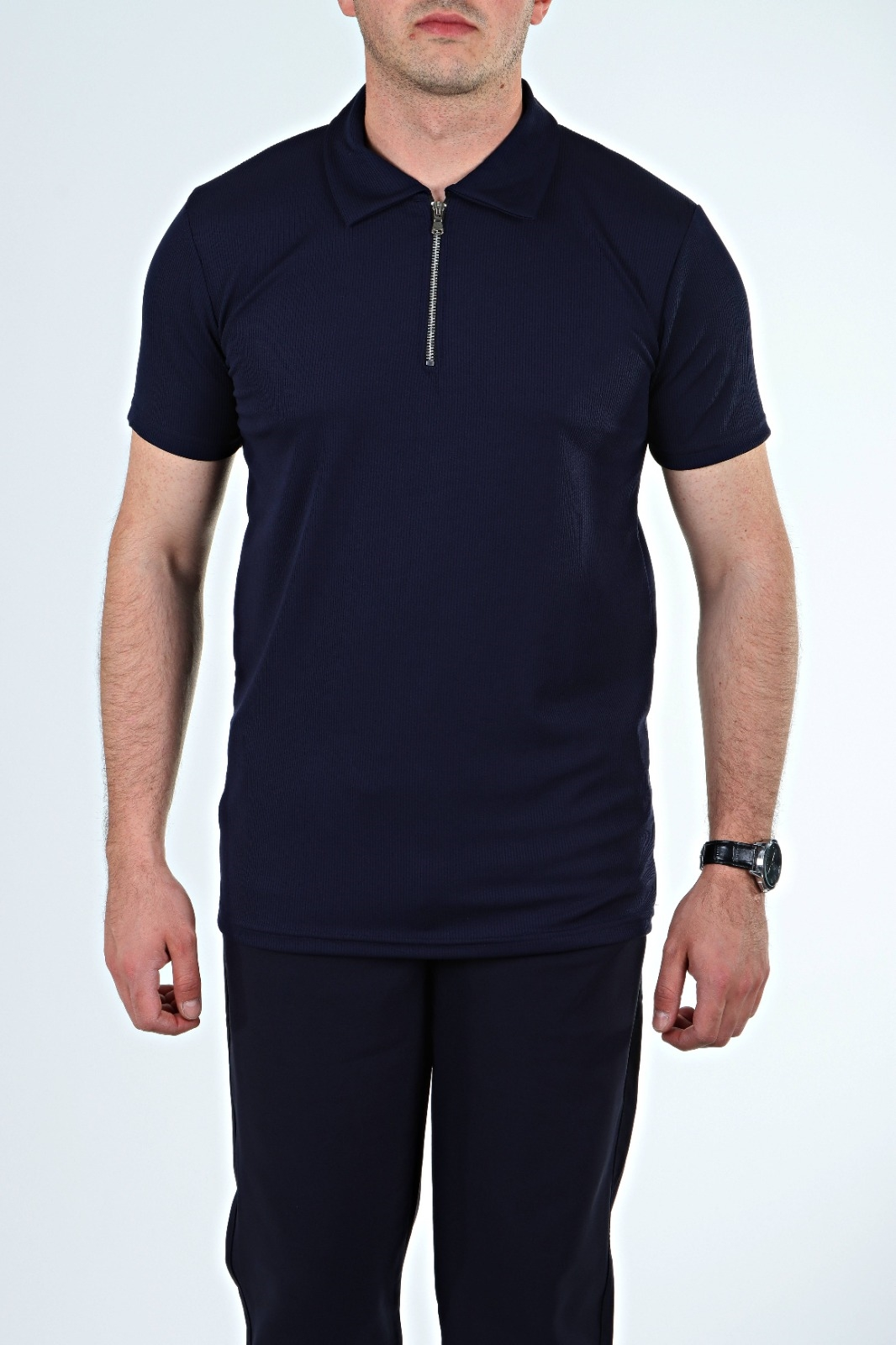 Eg38 Yarım Fermuar Polo Yaka Tşört Lacivert