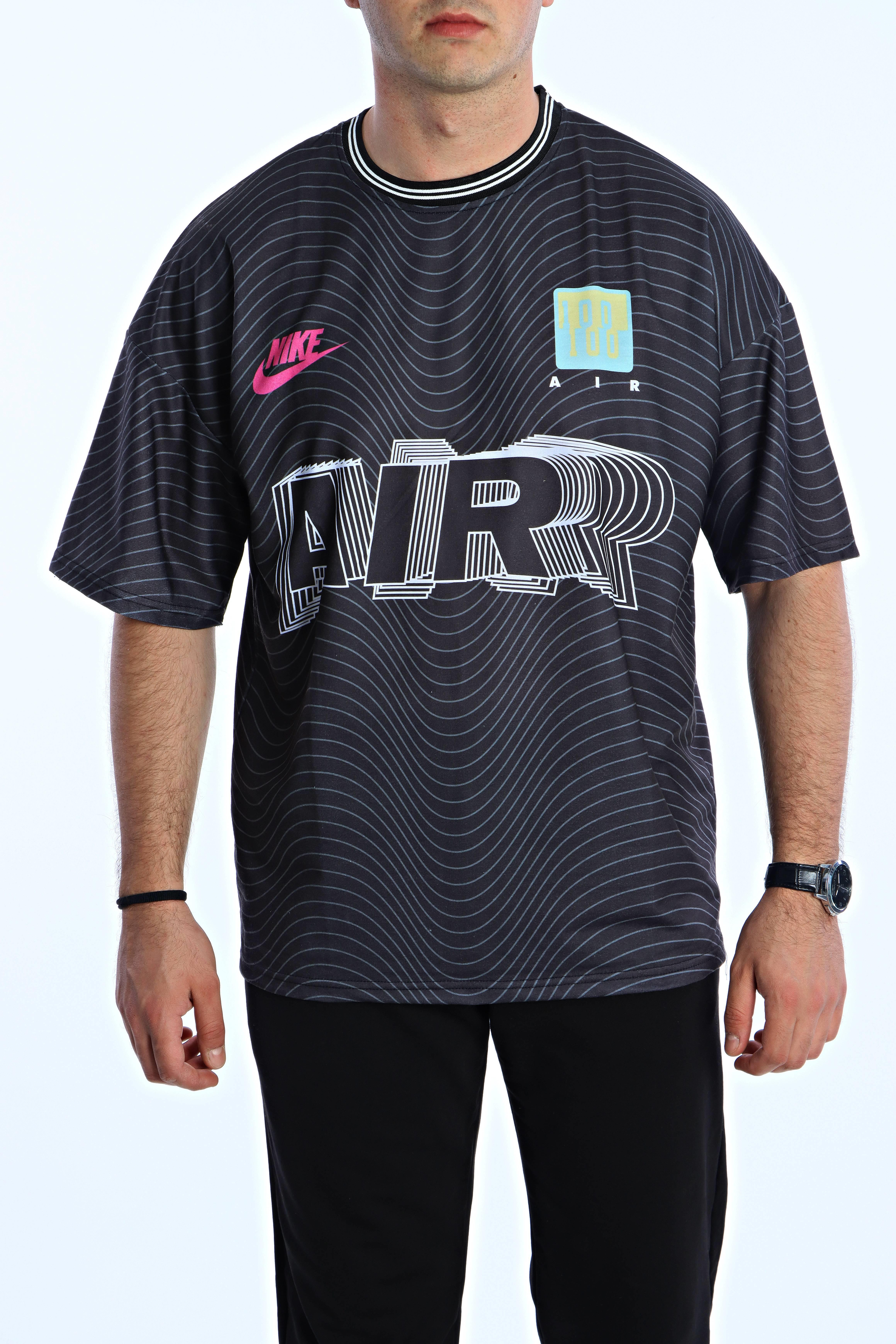 Gng Air Baskılı Oversize Tişört Koyu Gri