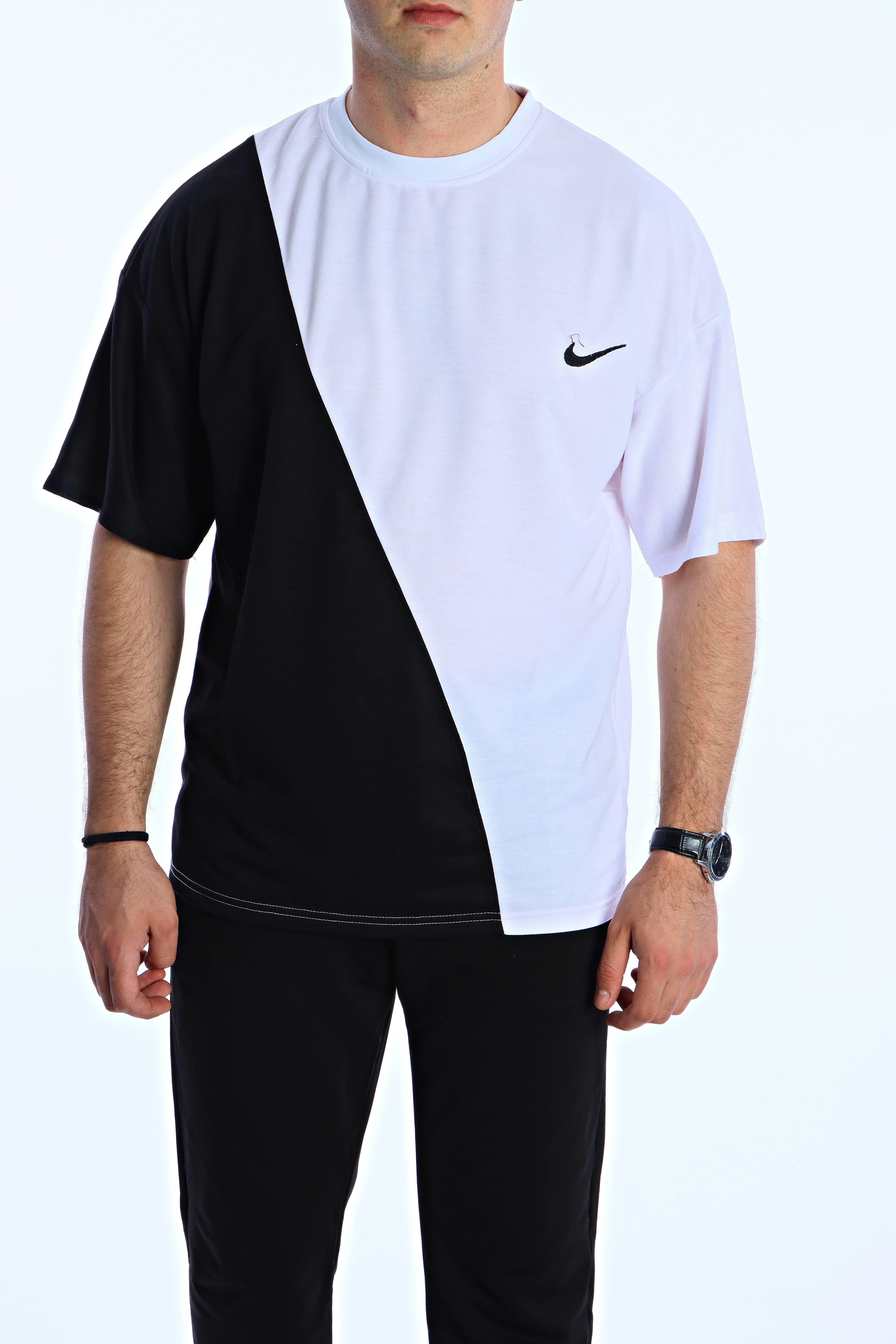 Gng Çapraz Parçalı Oversize Tişört Beyaz