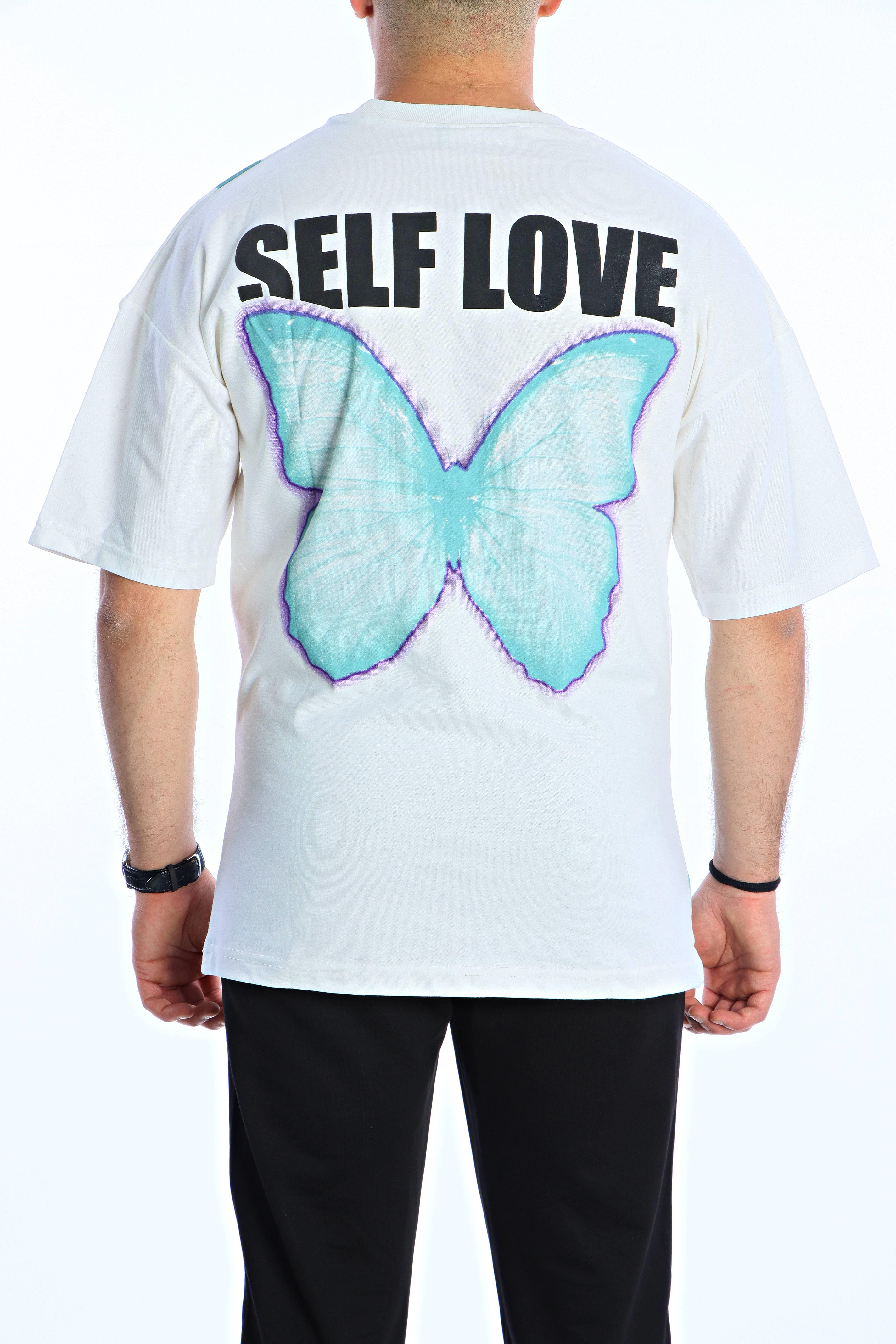 Gng Kelebek Baskılı Oversize Tişört Beyaz