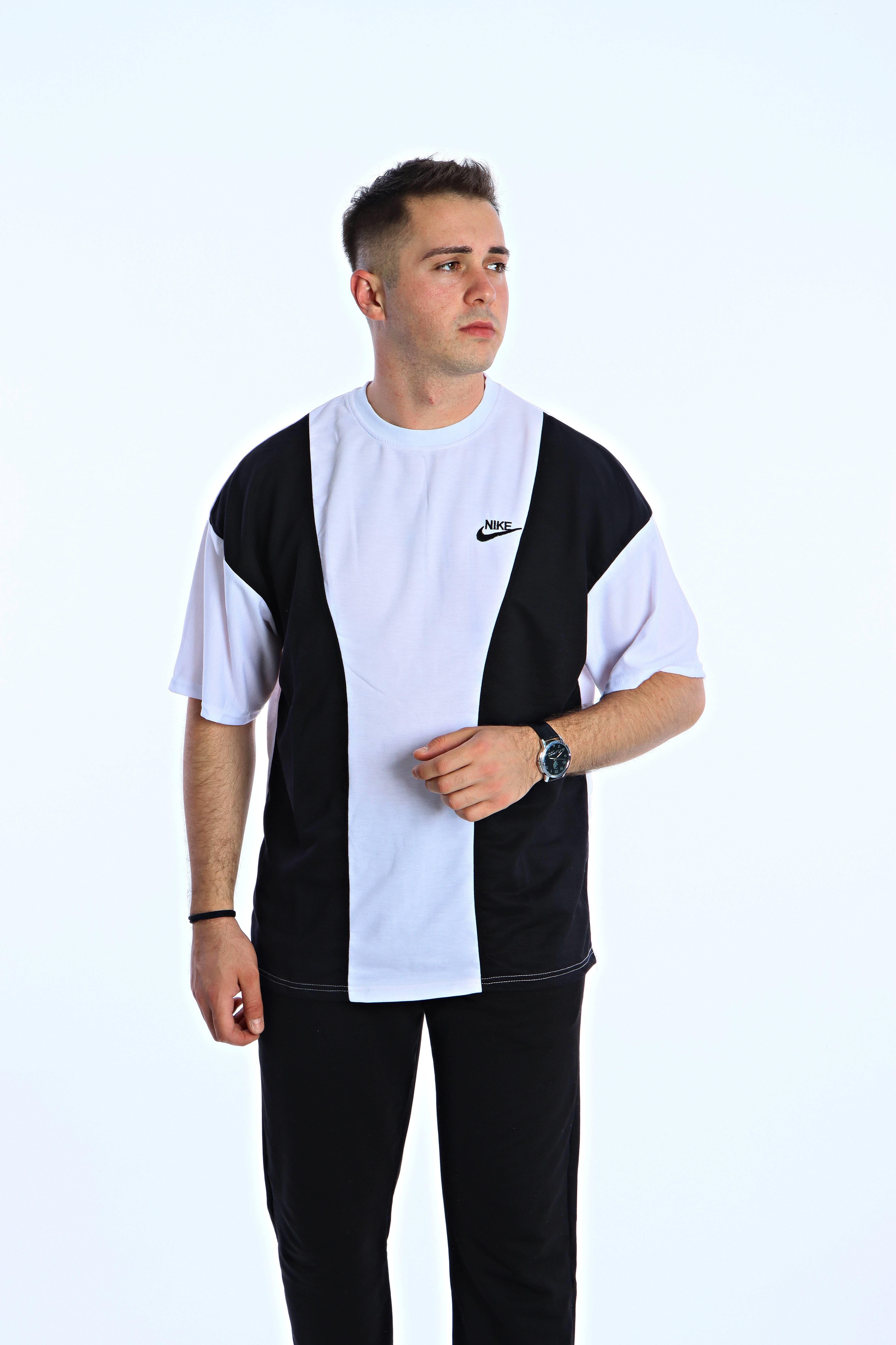 Gng Parçalı Baskılı Oversize Tişört Beyaz