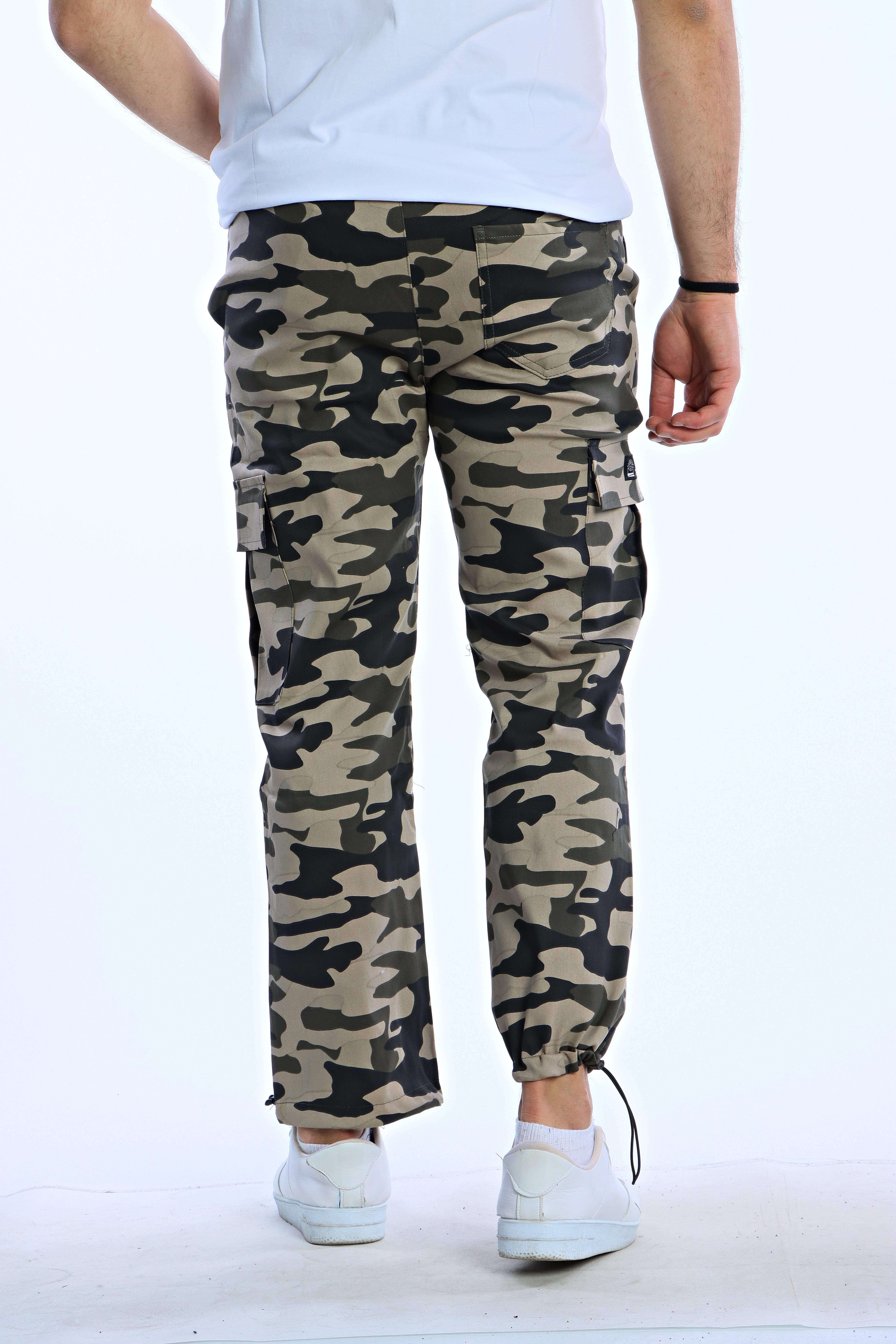 Kamuflaj Baggy Kargo Cep Pantolon Krem