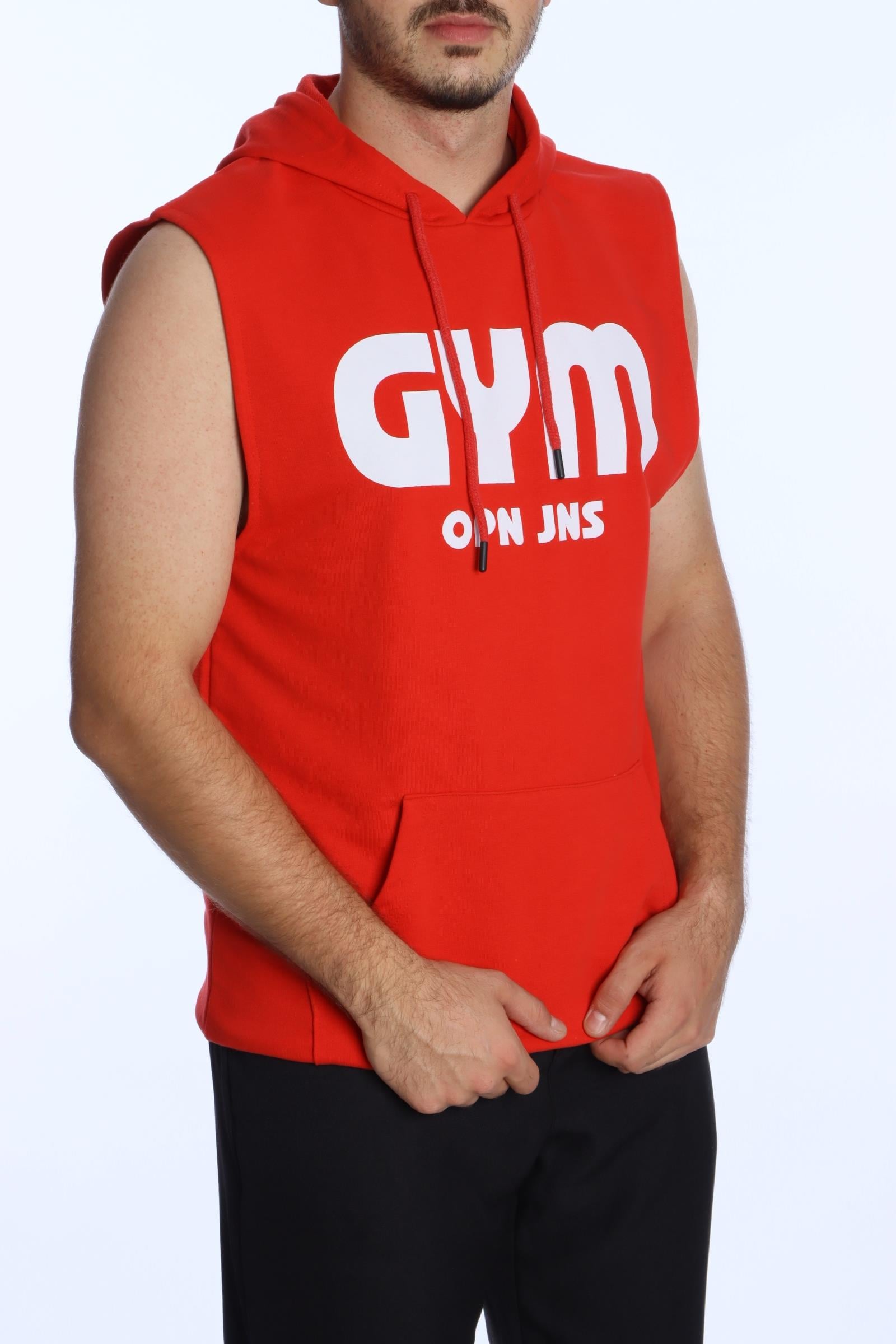 Kapşonlu Kolsuz Tişört Gym Kırmızı