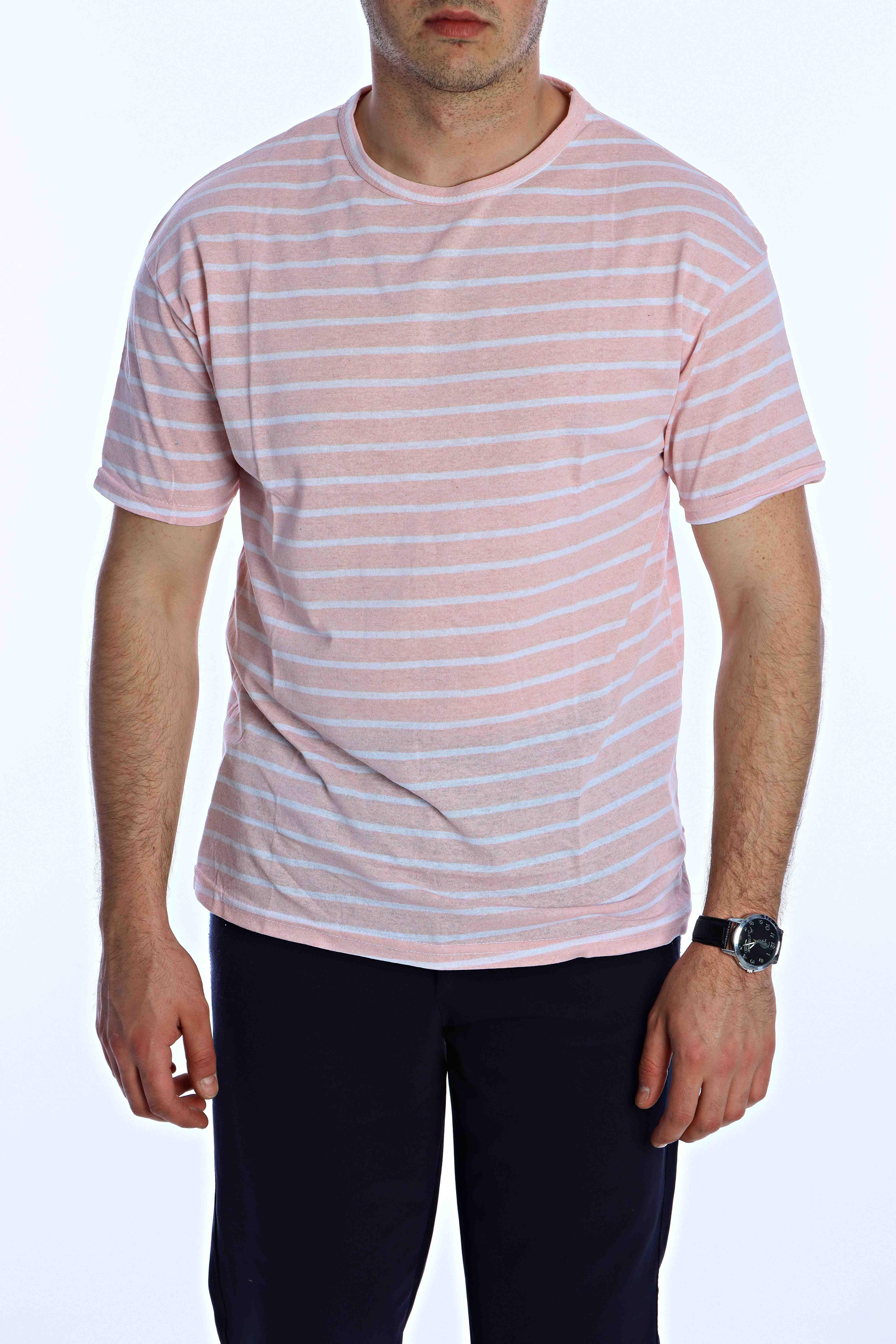 Kmp Çizgili Oversize Tişört Pembe