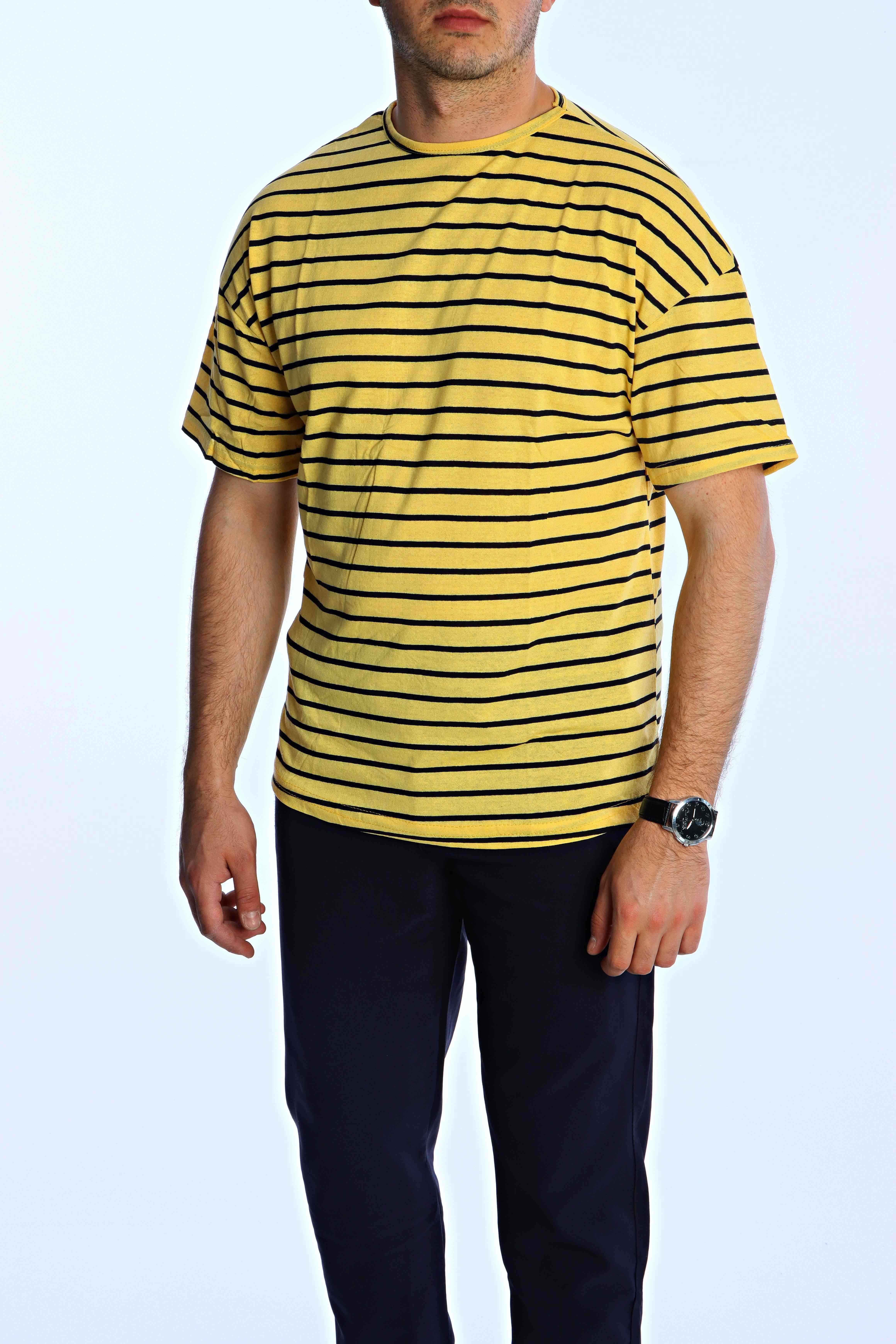 Kmp Çizgili Oversize Tişört Sarı
