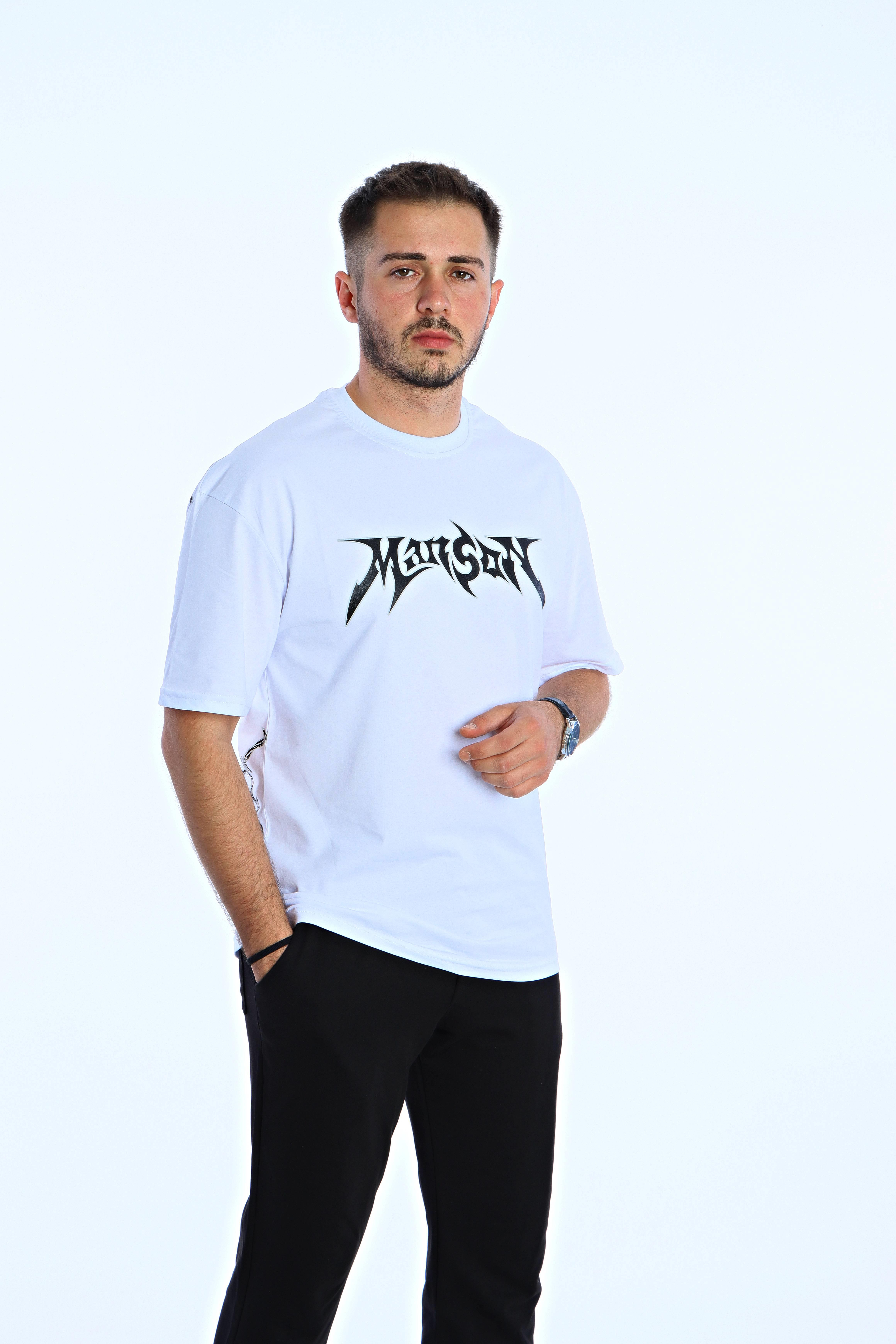 Manson Baskılı Oversize Tişört Beyaz