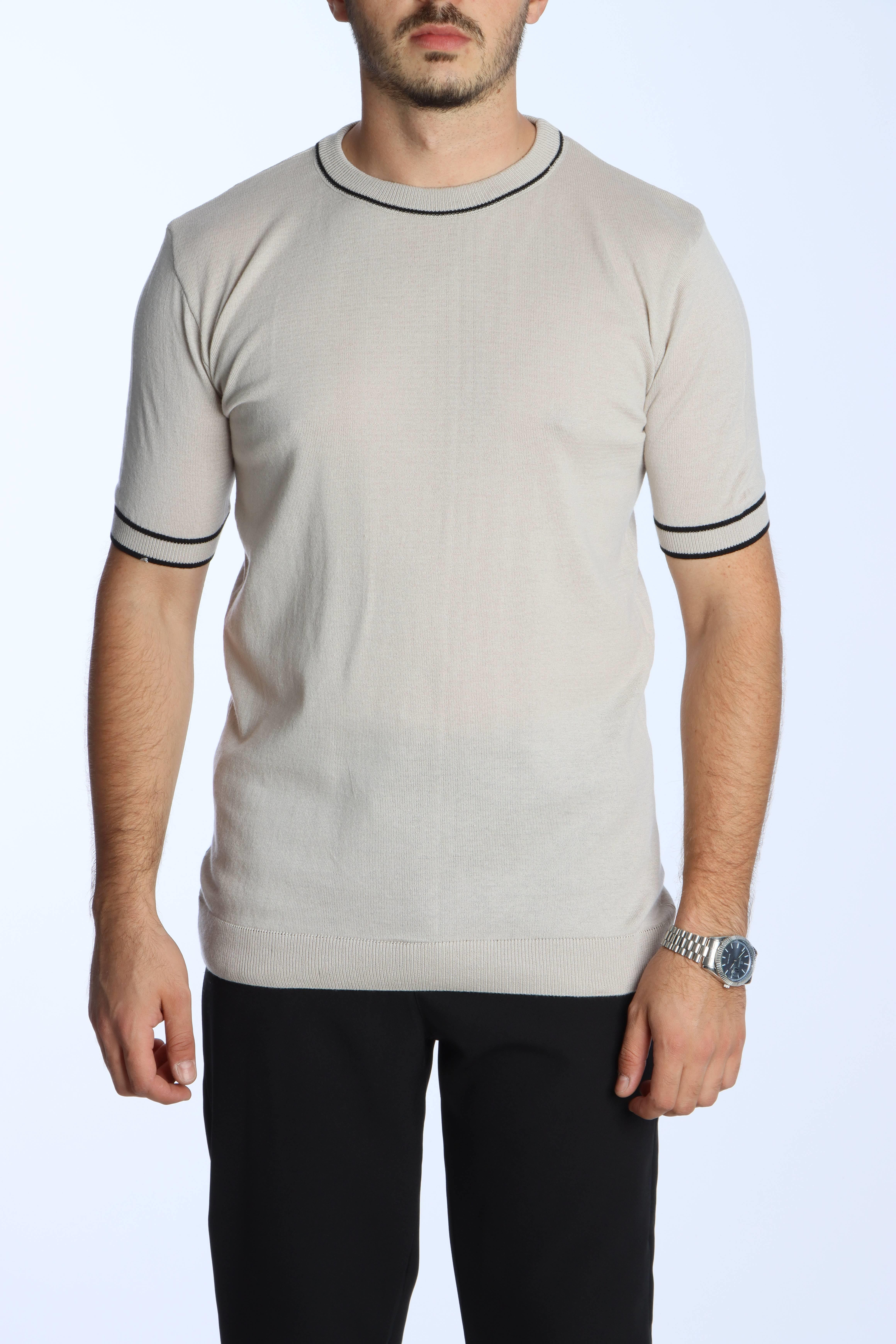Marco Bisiklet Yaka Çizgili Triko Tshirt Krem