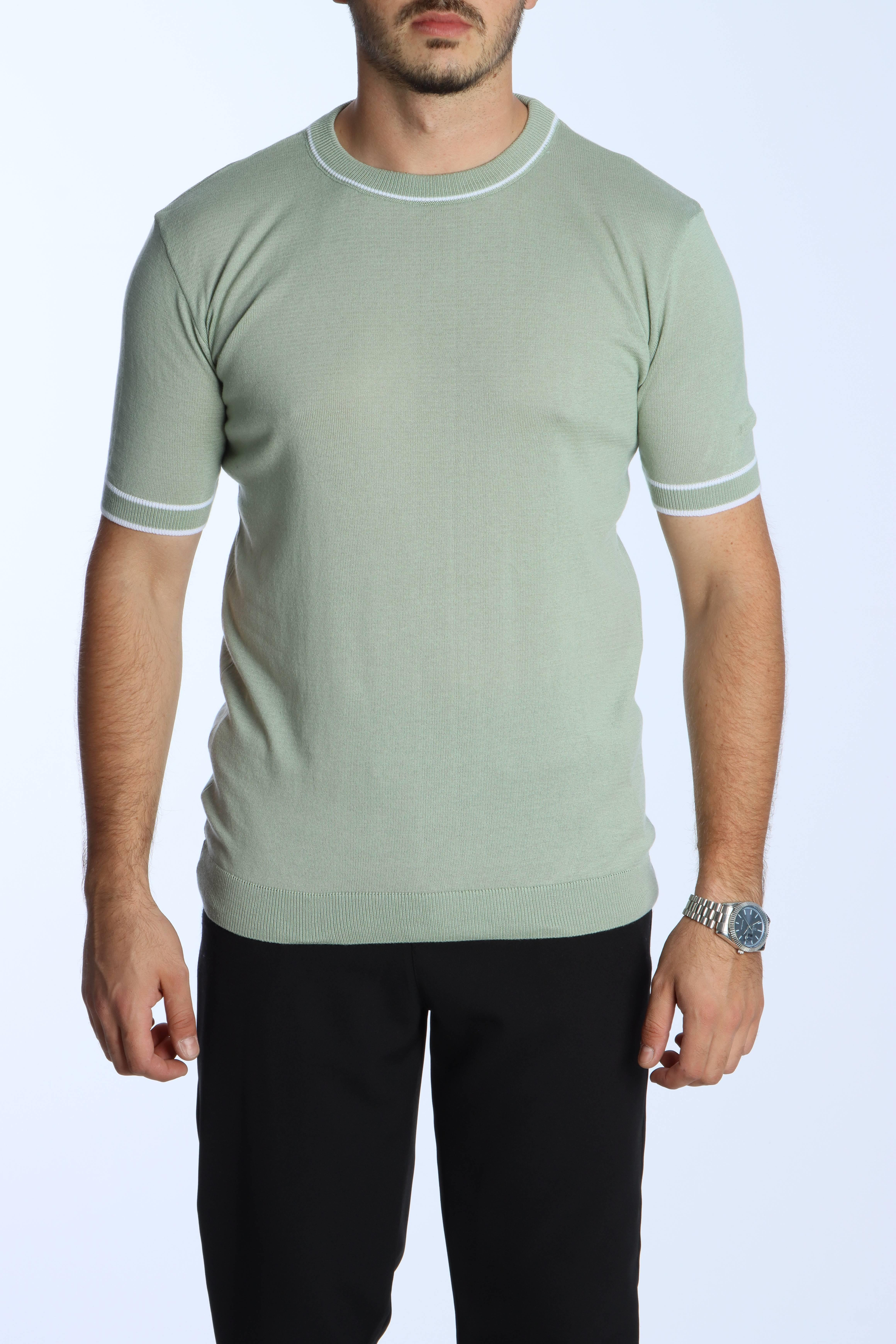 Marco Bisiklet Yaka Çizgili Triko Tshirt Mint Yeşili