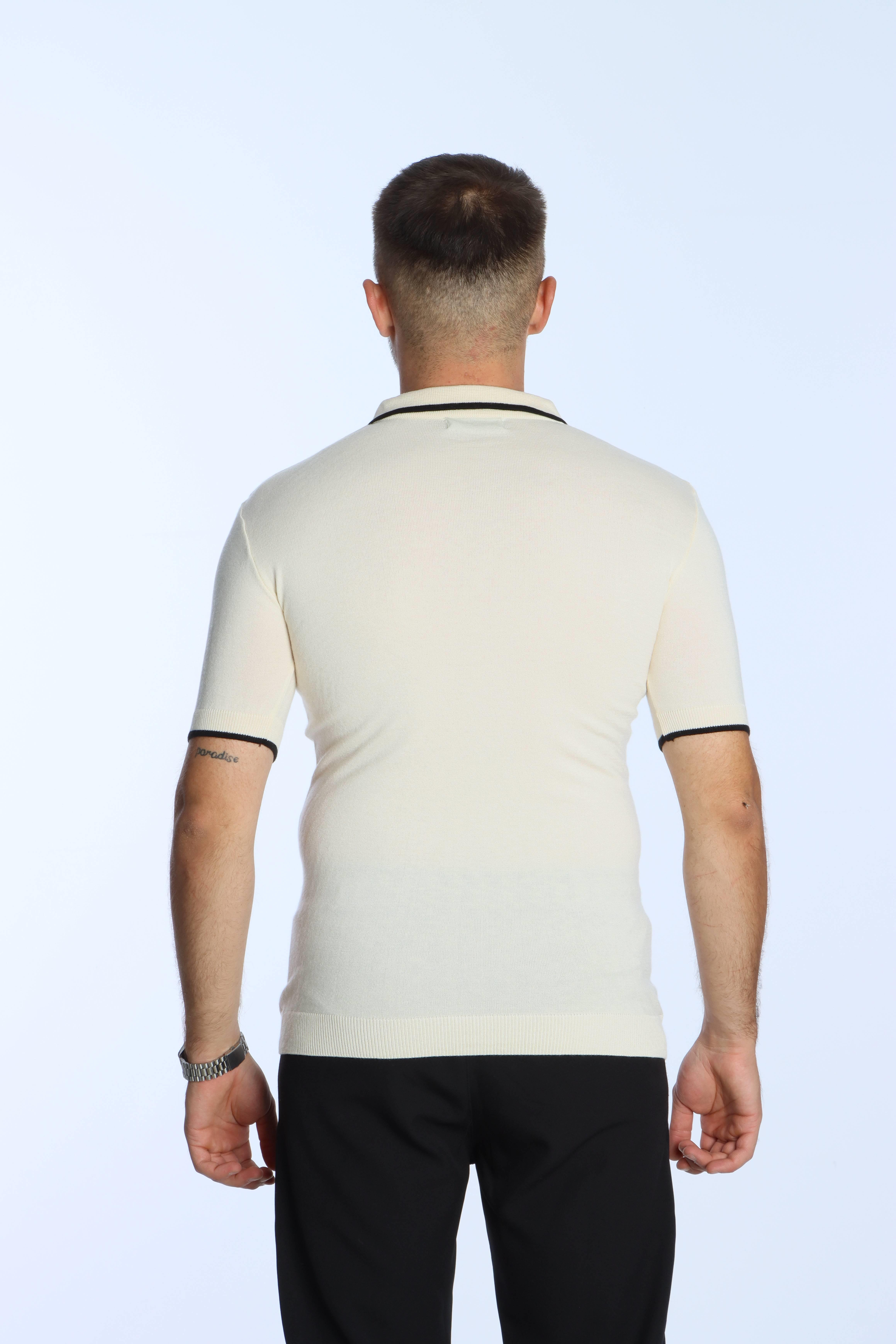 Marco Yakalı Fermuarlı Triko Tshirt Krem